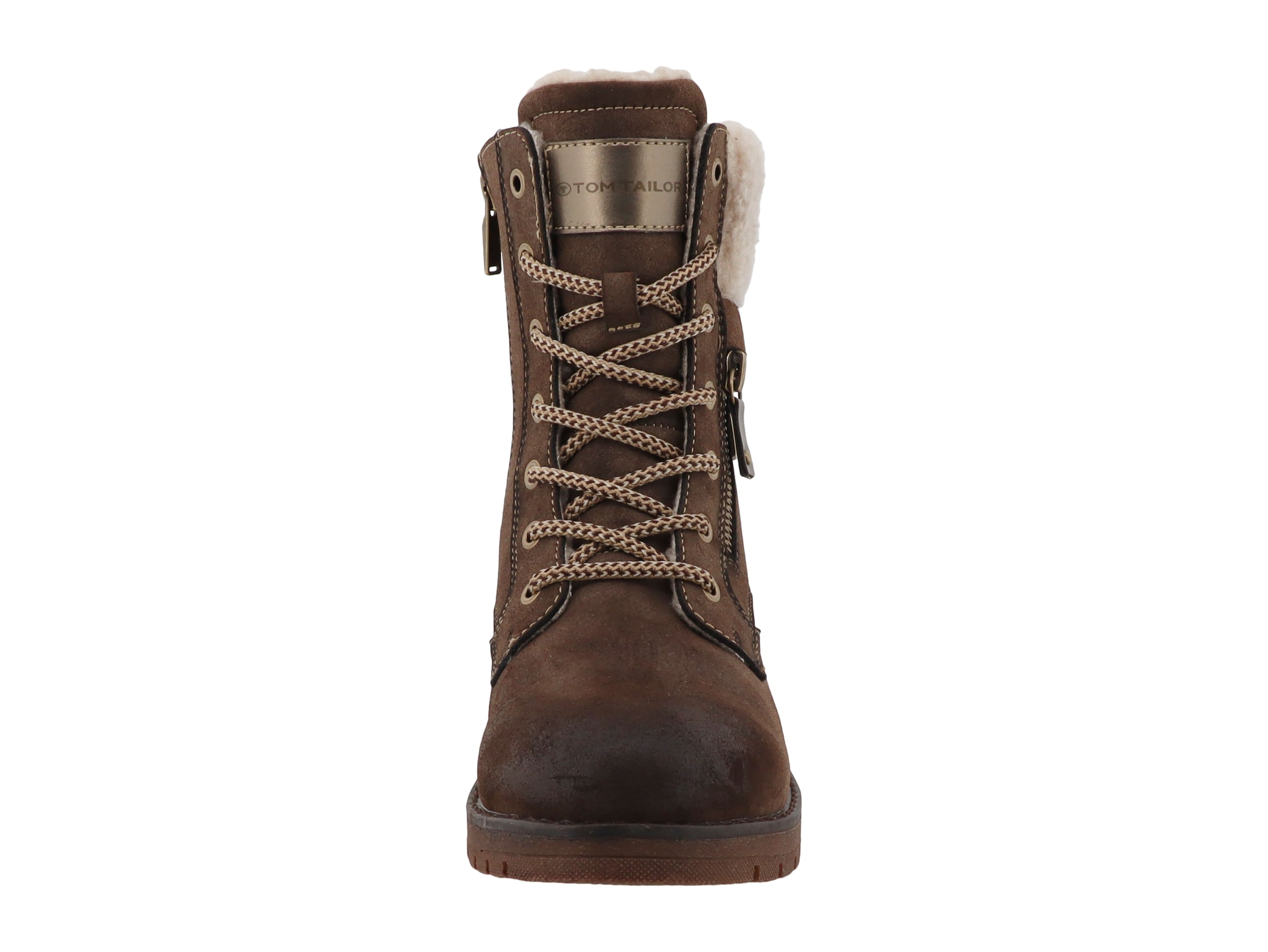 TOM TAILOR Winterstiefelette  Blockabsatz, Winterboots, Schnürboots mit Fellimitat am Schaftrand