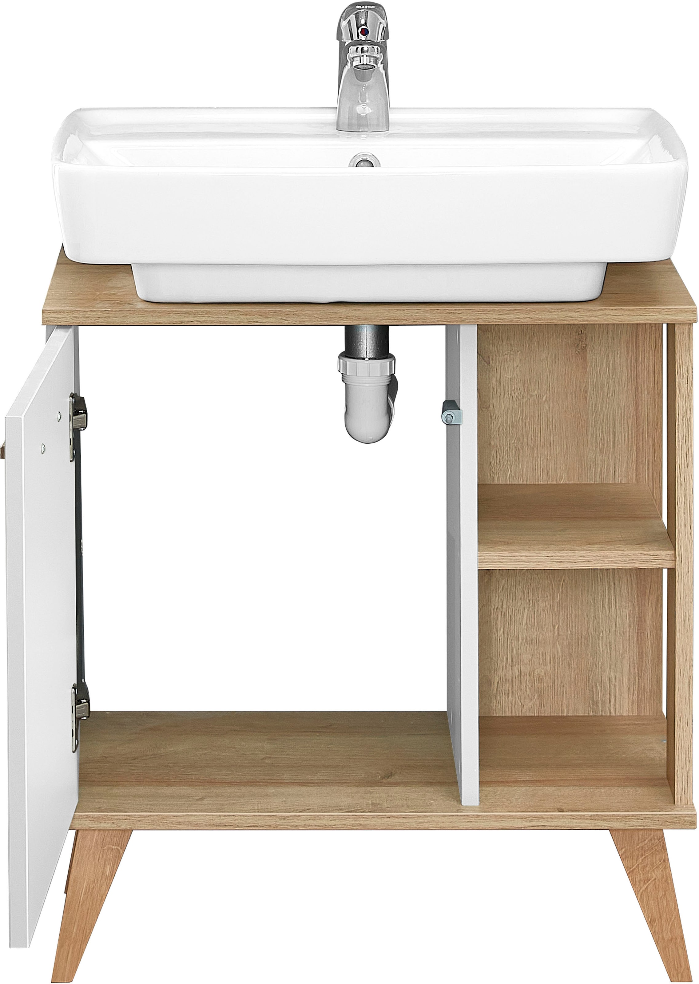 Saphir Badmöbel-Set »Quickset 2-teilig, Waschbeckenunterschrank mit LED-Spiegelschrank«, (2 St.), Waschplatz inkl Türdämpfer, 3 Türen, 2 Einlegeböden, setiliche Ablagen