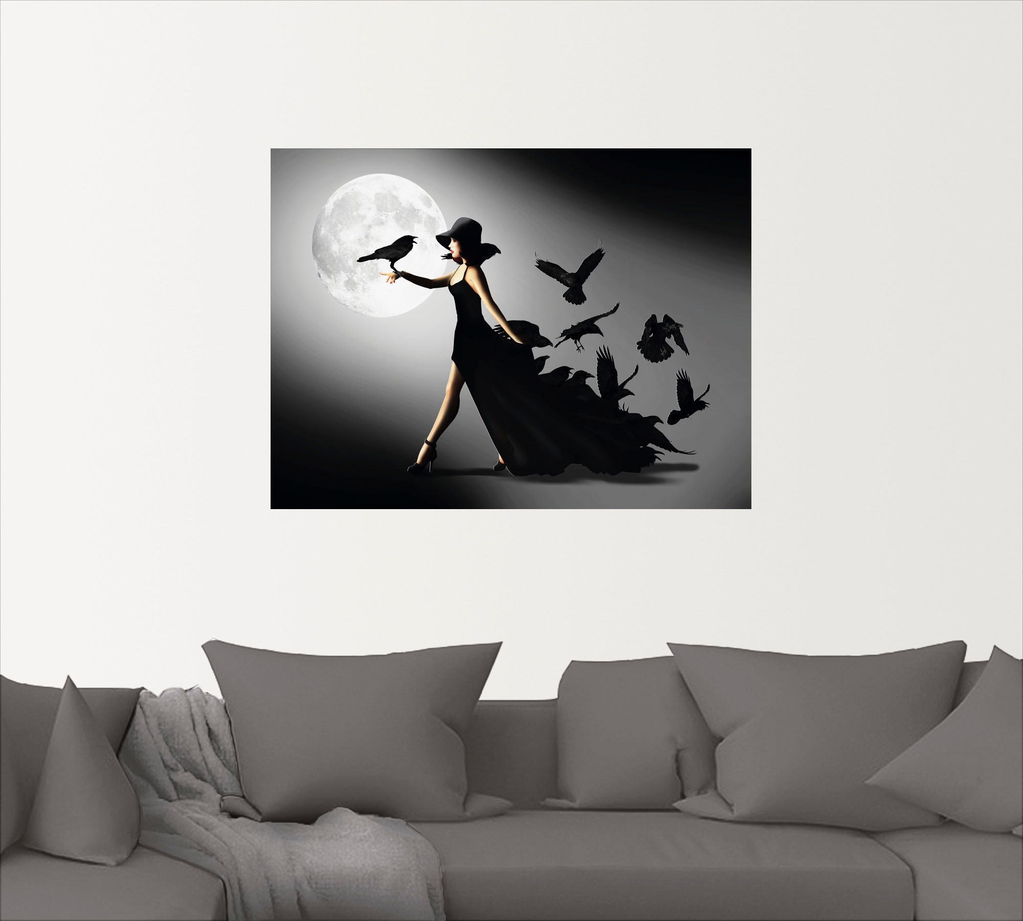 Artland Wandbild »Die Frau mit den Raben«, Animal Fantasy, (1 St.), als Alubild, Outdoorbild, Leinwandbild, Poster, Wandaufkleber