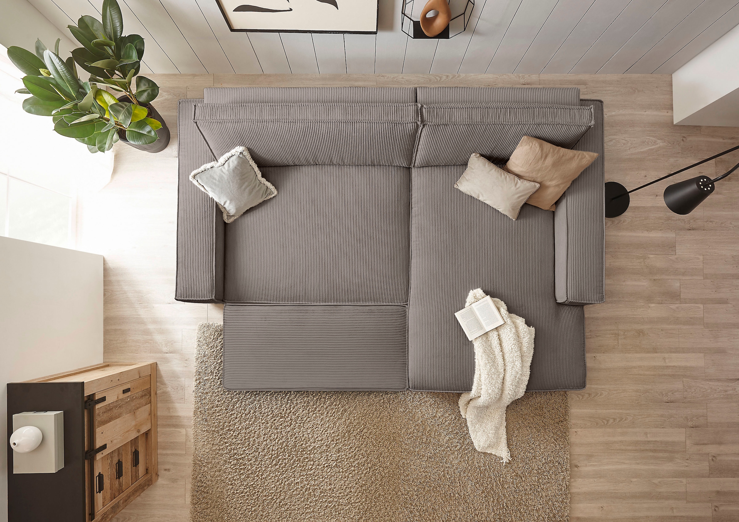 Home affaire Polsterecke »NEU: SHERWOOD XXL tief, L-Form mit Schlaffunktion, Big-Sofa mit Hocker«, (Set, 2 St.), stellbar zum Schlafsofa (Krokodilverbinder), Cord, Leinenoptik