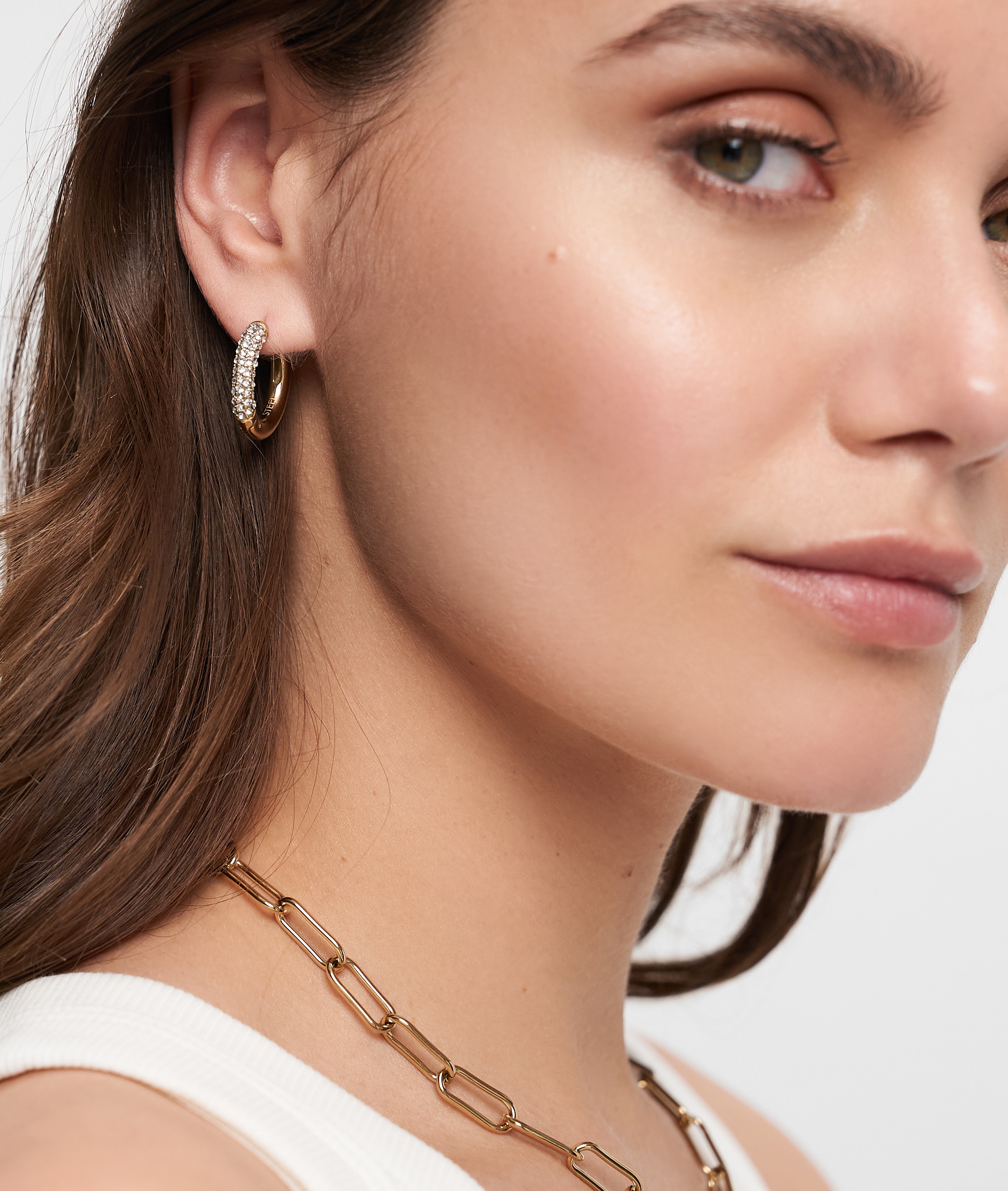 Tamaris Paar Creolen »Schmuck Geschenk Edelstahl Creole Glitter Donut Familie« mit Glasstein