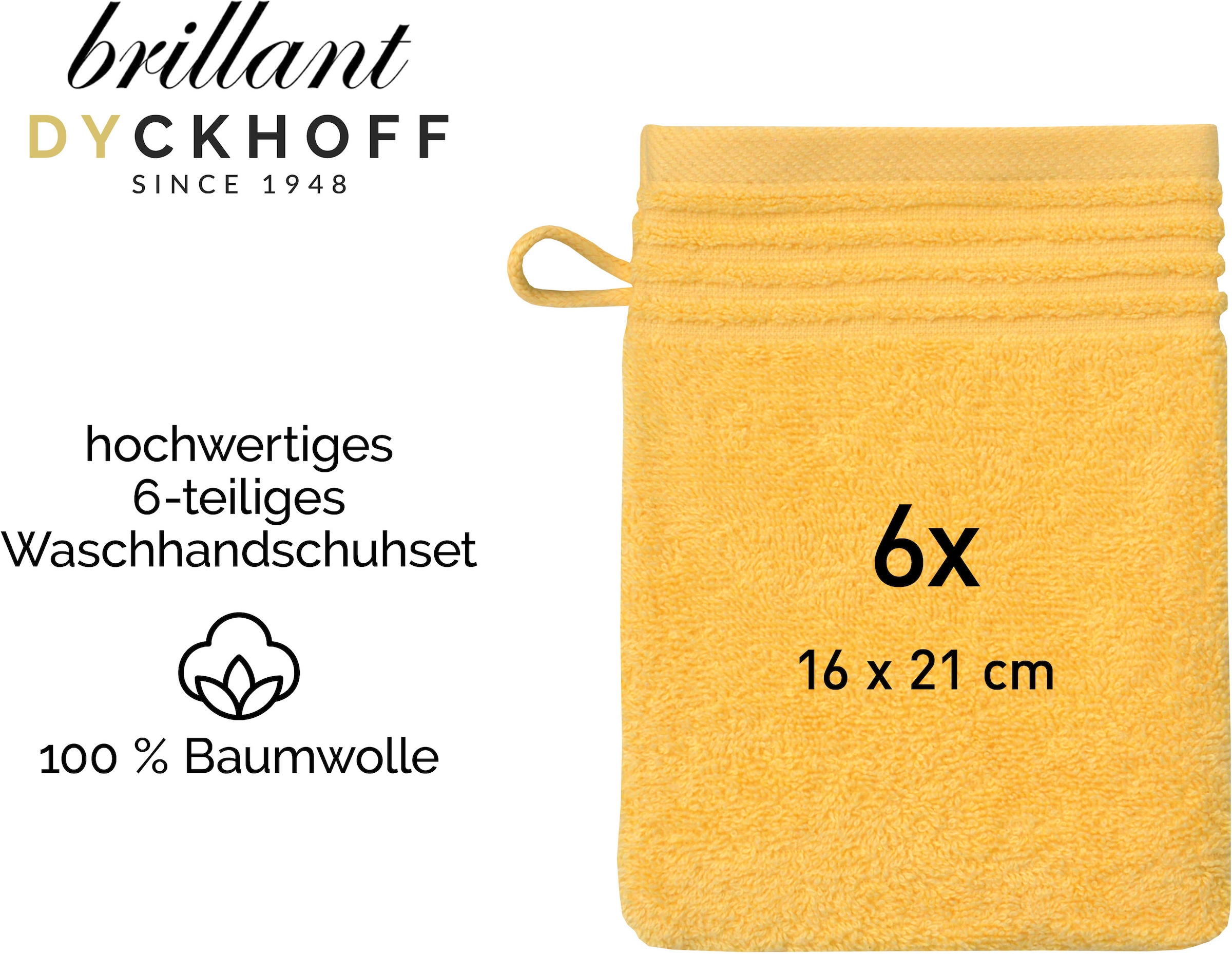 Dyckhoff Waschhandschuh »Waschhandschuh-Set BRILLANT 6-tlg., Baumwolle, 550 g/m²« Baumwolle