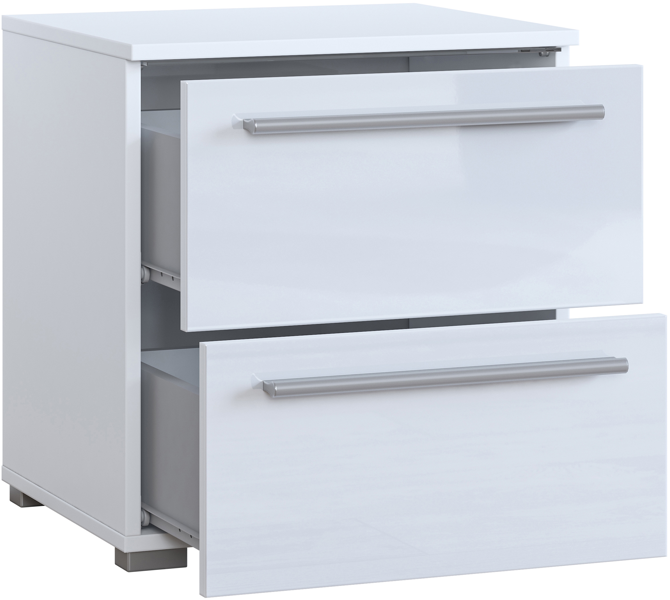 INOSIGN Nachtkommode »India, Stauraum in 2 Schubladen, FSC-zertifizierter Holzwerkstoff«, (in Schieferoptik oder weiß mit Hochglanzfronten, 46x50x41(BxHxT), Nachtschrank mit Beleuchtung und Fernbedienung, Made in Europe