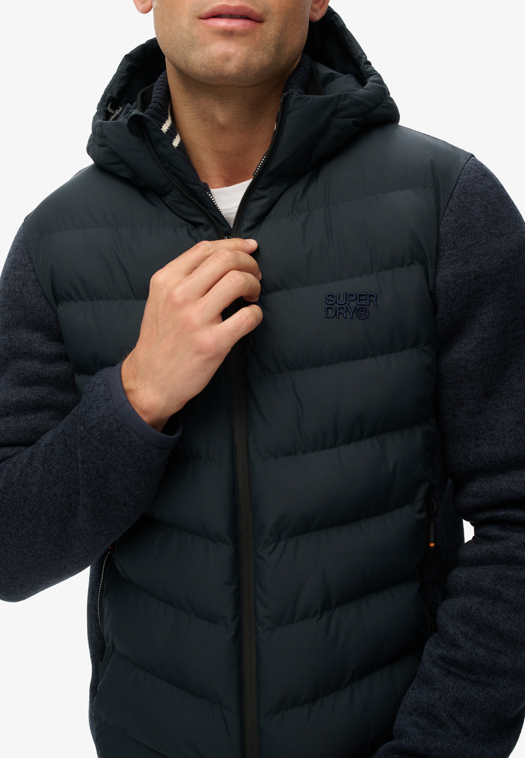 Superdry Steppjacke »HOODED STORM KNIT HYBRID JKT« mit Kapuze