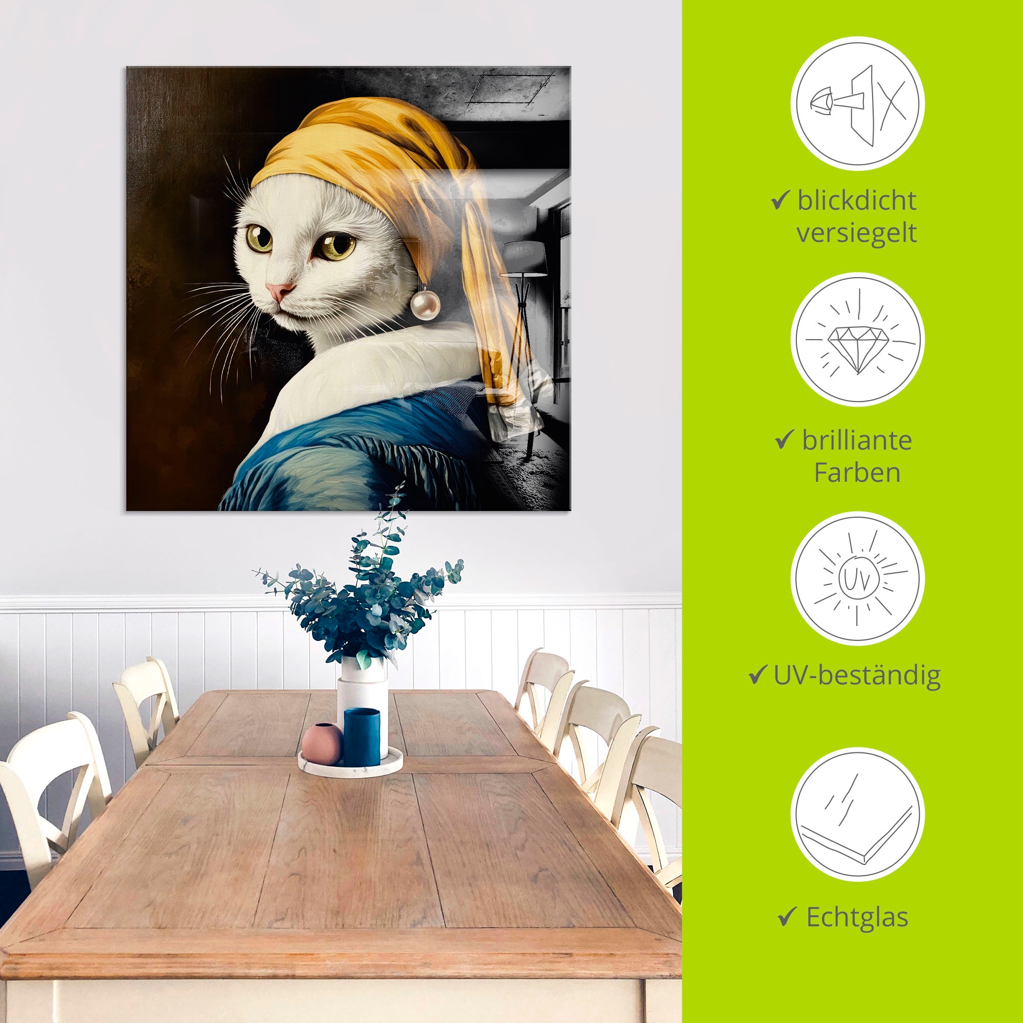 Artland Glasbild »Die Katze mit dem Perlenohrring« Animal Fantasy 1 Stk. tlg. in verschiedenen Größen