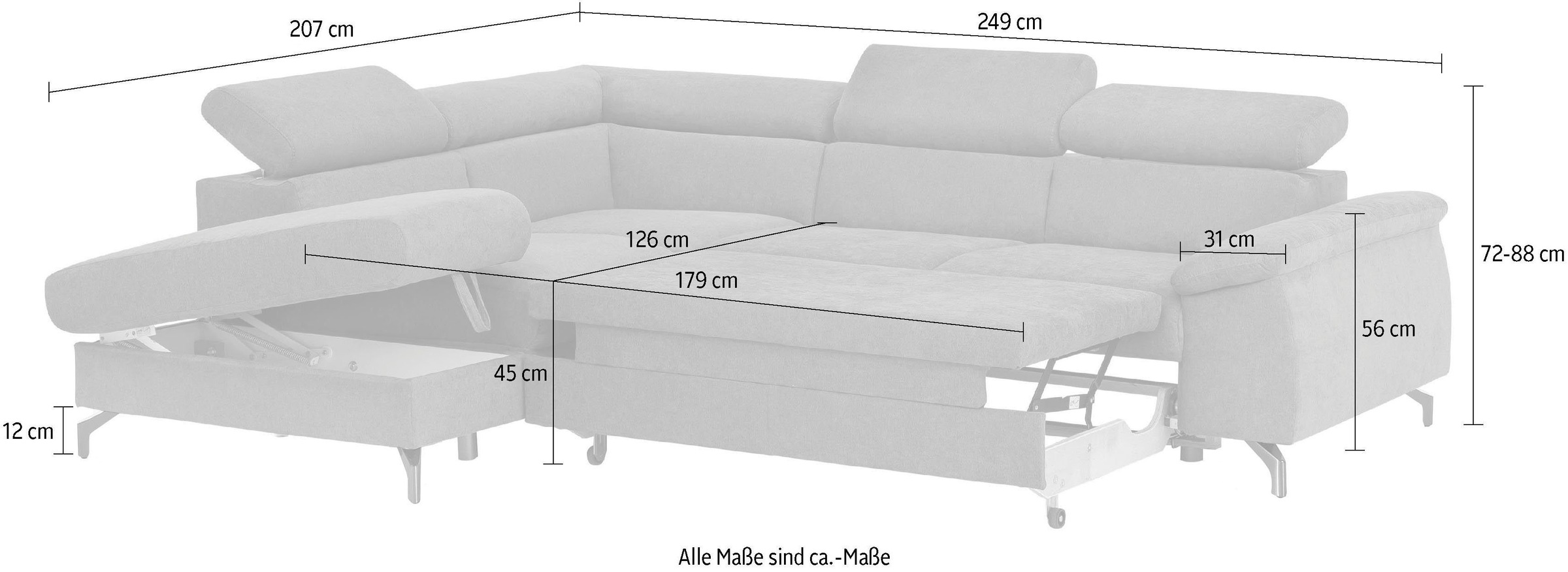 COTTA Polstergarnitur »Komaris«, (Set), Set: bestehend aus Ecksofa und Hocker, frei im Raum stellbar
