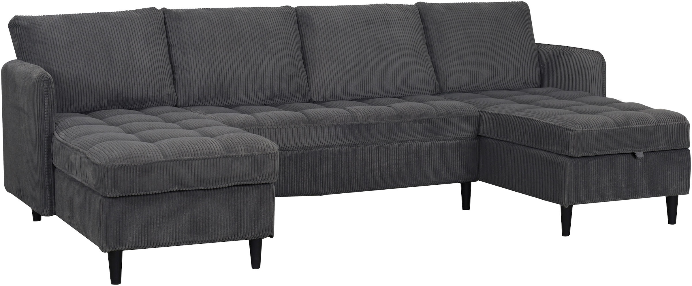 Dorel Home Wohnlandschaft »LINDHUS, Cord, Modulsofa, verschiedene Stellvarianten« Breite als U-Form (254cm) mit Verbindern fixierbar, Recamiere,Stauraum