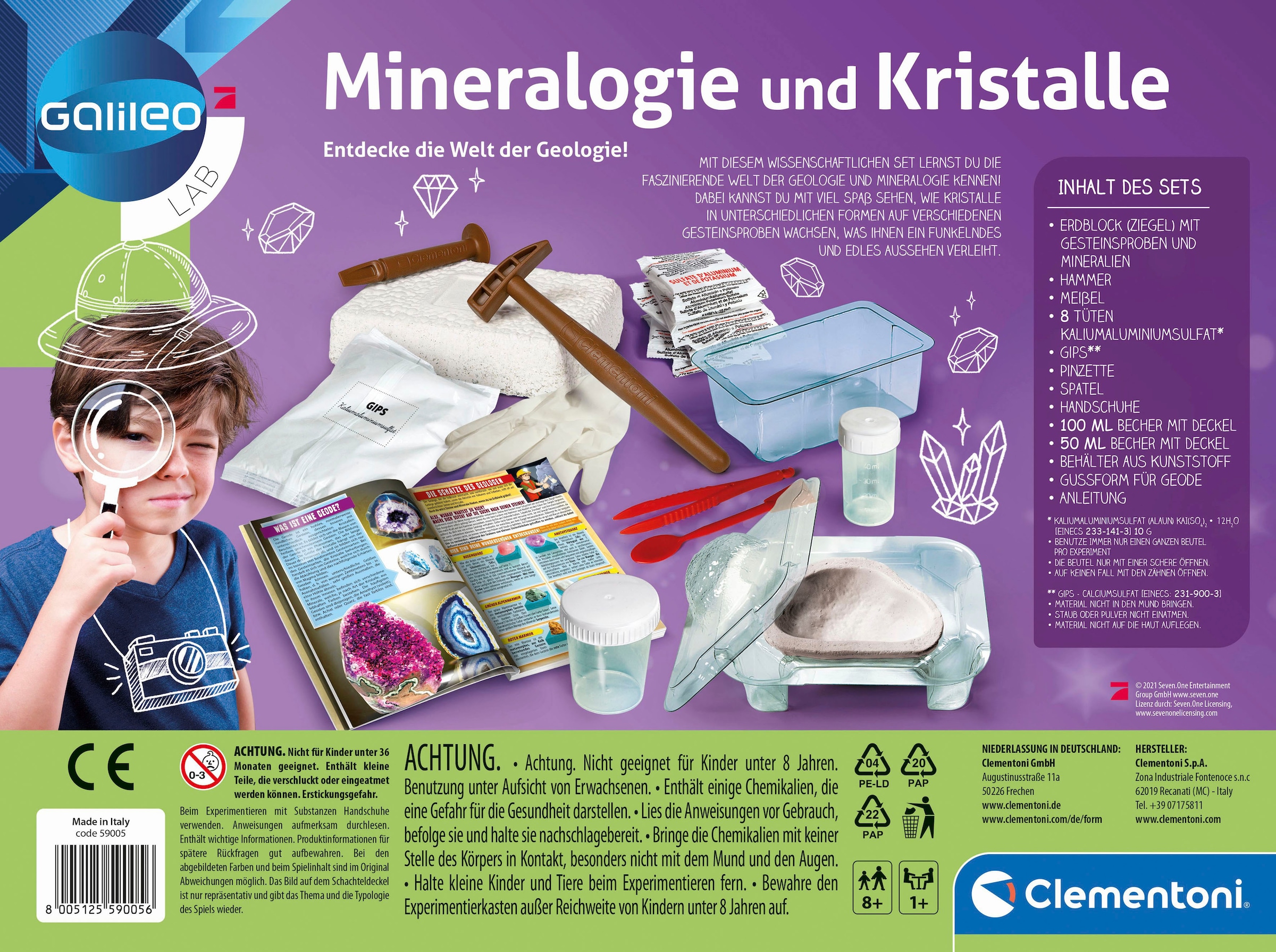 Clementoni® Experimentierkasten »Galileo, Mineralogie und Kristalle«, Made in Europe