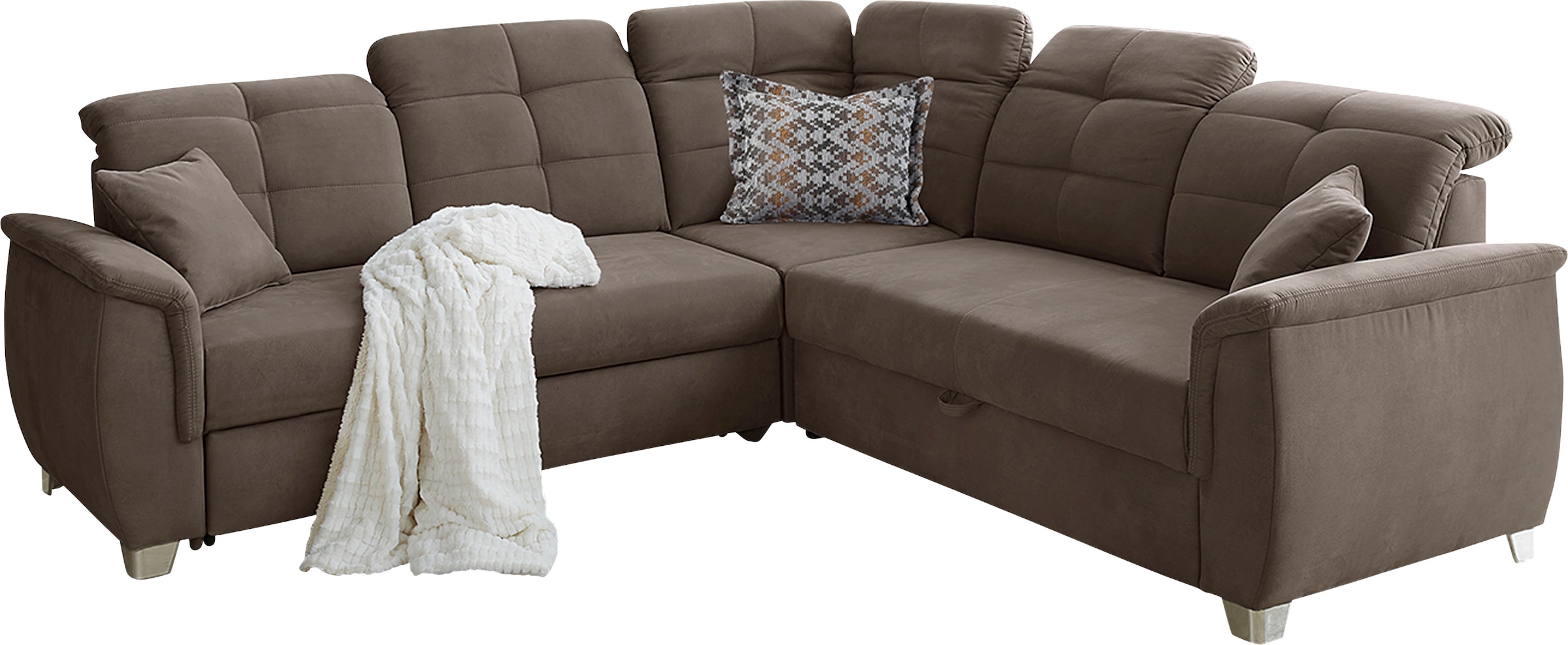 Jockenhöfer Gruppe Ecksofa »Udine L-Form« 6 individuell, verstellbaren Kopfteilen, Gästebett- und Relaxfunktion