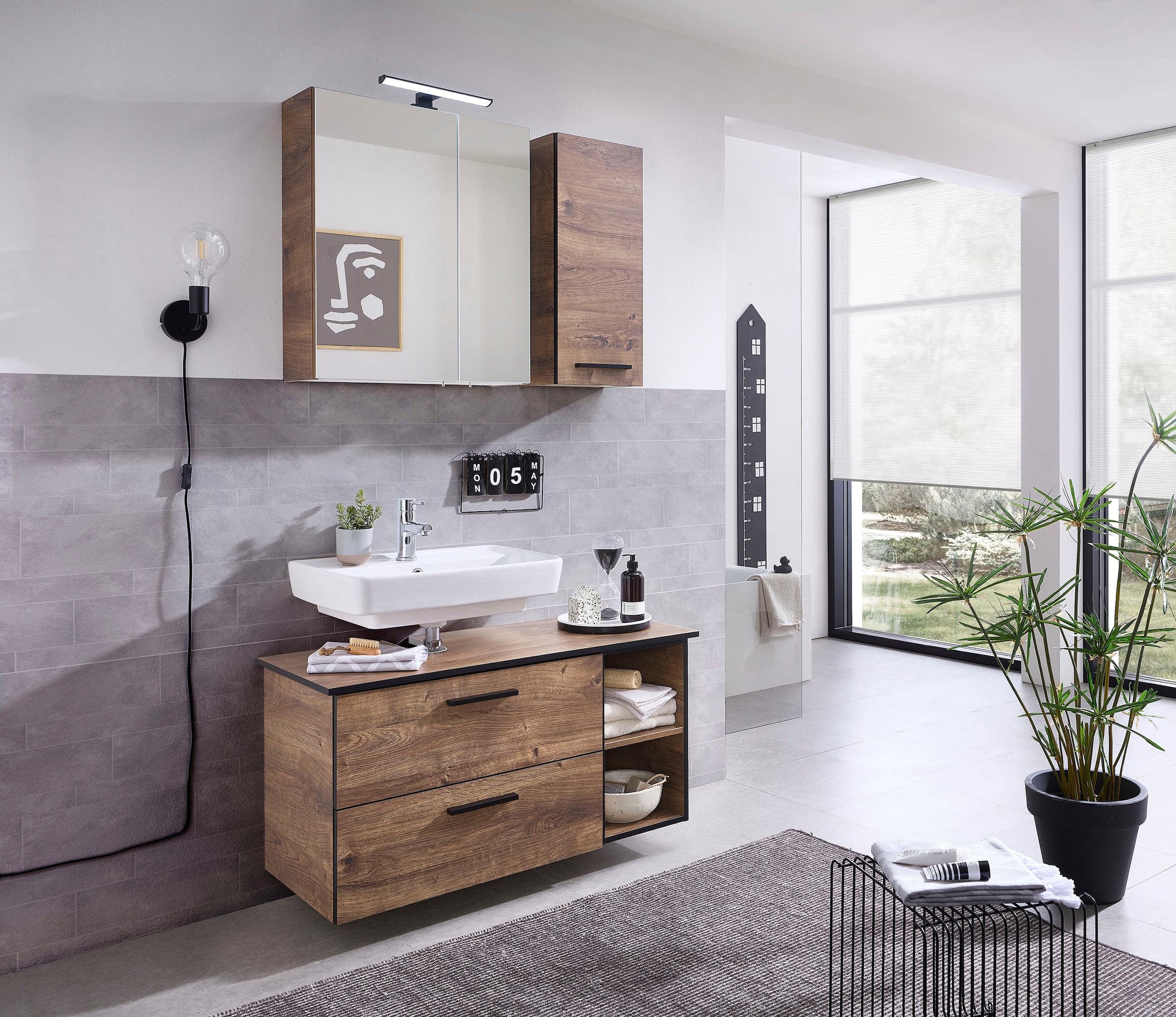 Saphir Hängeschrank »Quickset 374 Wand-Badschrank, 1 Tür, 2 Einlegeböden, inkl. Türdämpfer«, Badezimmer-Hängeschrank, 30 cm breit, Eiche Ribbeck quer Nachbildung