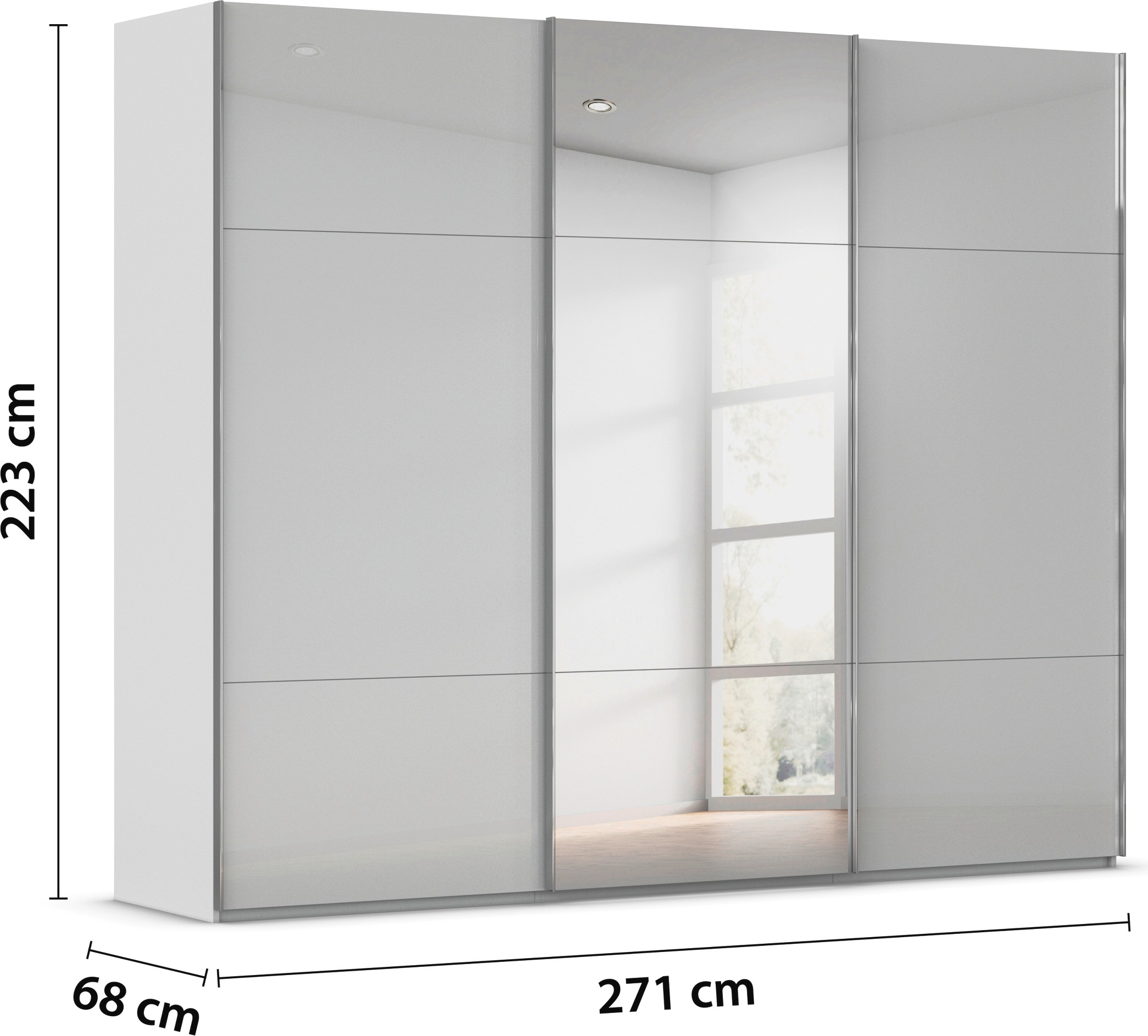rauch Schwebetürenschrank »Kleiderschrank Schrank Garderobe Schlafzimmerschrank CONTIDO«, (in 3 verschiedenen Ausstattungen BASIC/CLASSIC/PREMIUM), aus hochwertigem Material in 6 Breiten 2 Griff-Farben MADE IN GERMANY