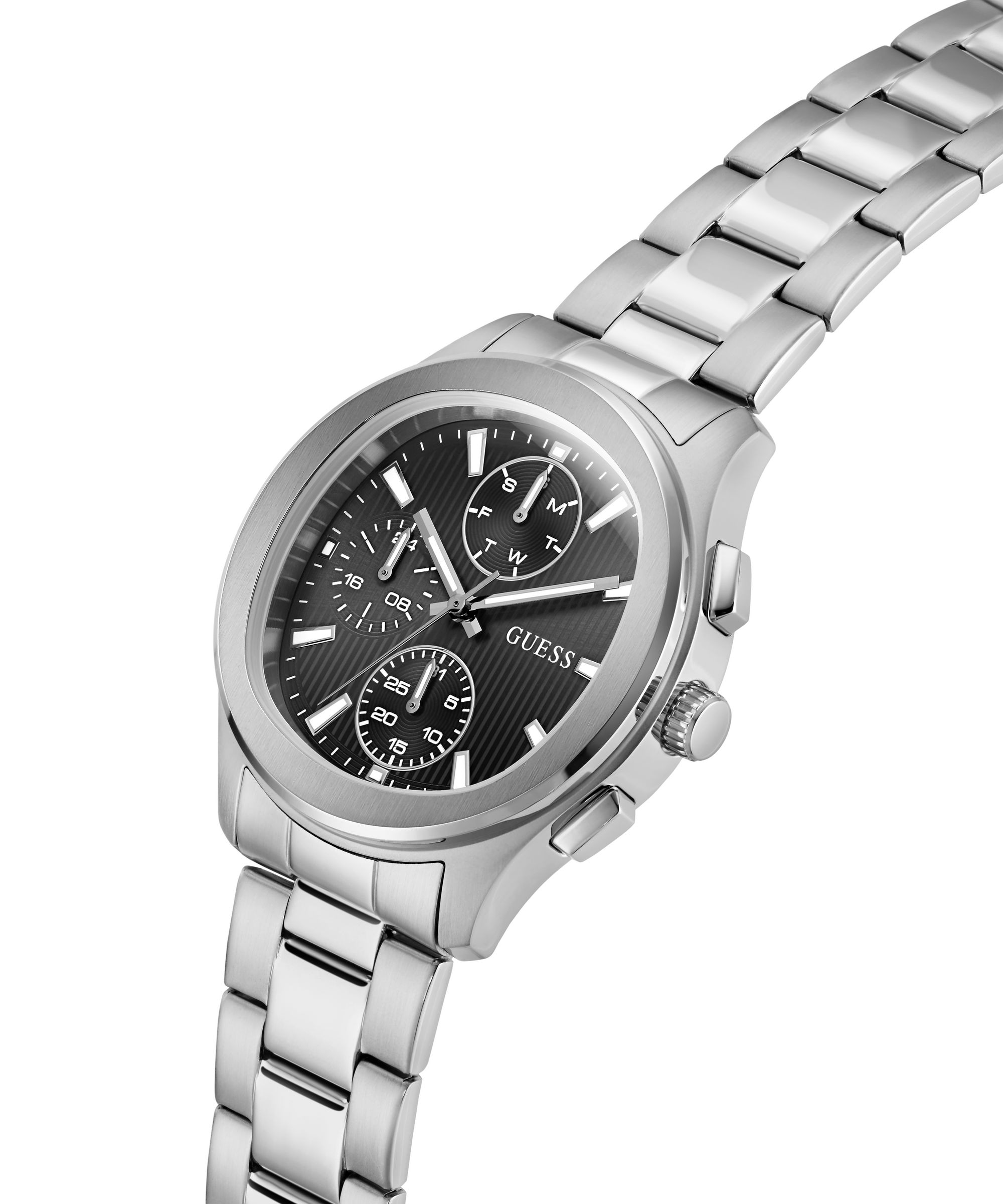 Guess Multifunktionsuhr »PALMER« Quarzuhr, Armbanduhr, Herrenuhr, Edelstahlarmband, analog, Wochentag