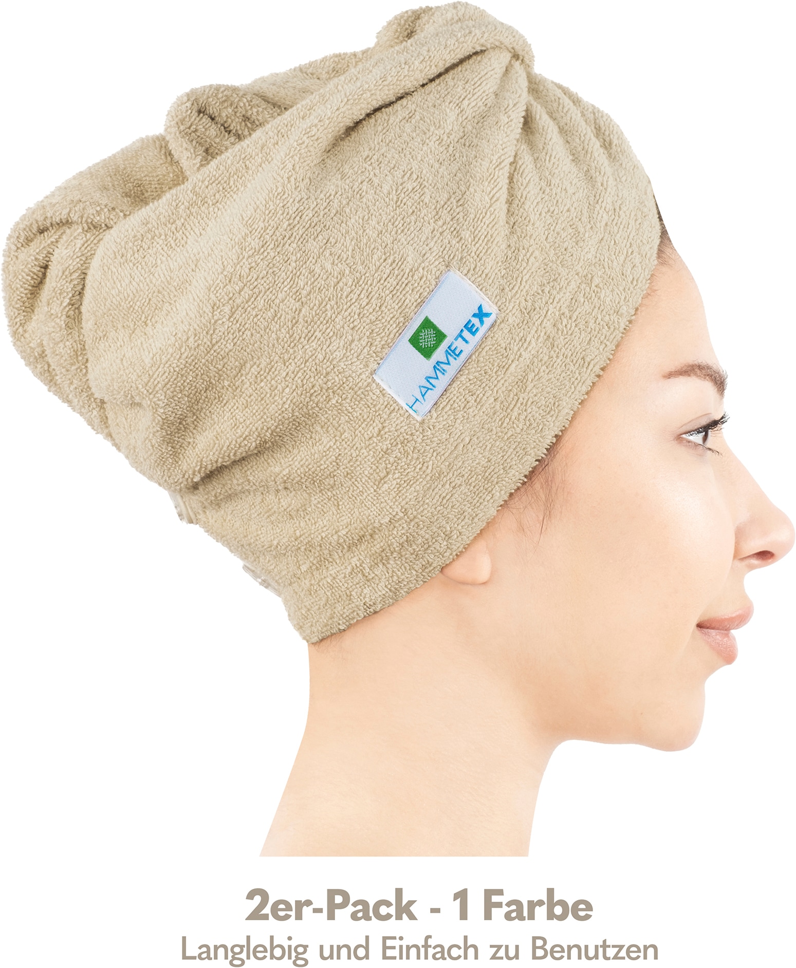 HAMMETEX Turban-Handtuch »2er Set Haarturban Damen, 100% Baumwolle, Flauschig & Schnelltrocknend« Uni-Farben, weich