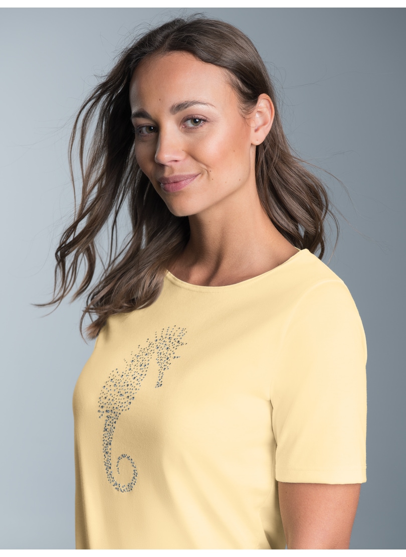 Trigema T-Shirt »TRIGEMA T-Shirt mit Seepferdchen-Print aus Strasssteinchen«, (1 tlg.)
