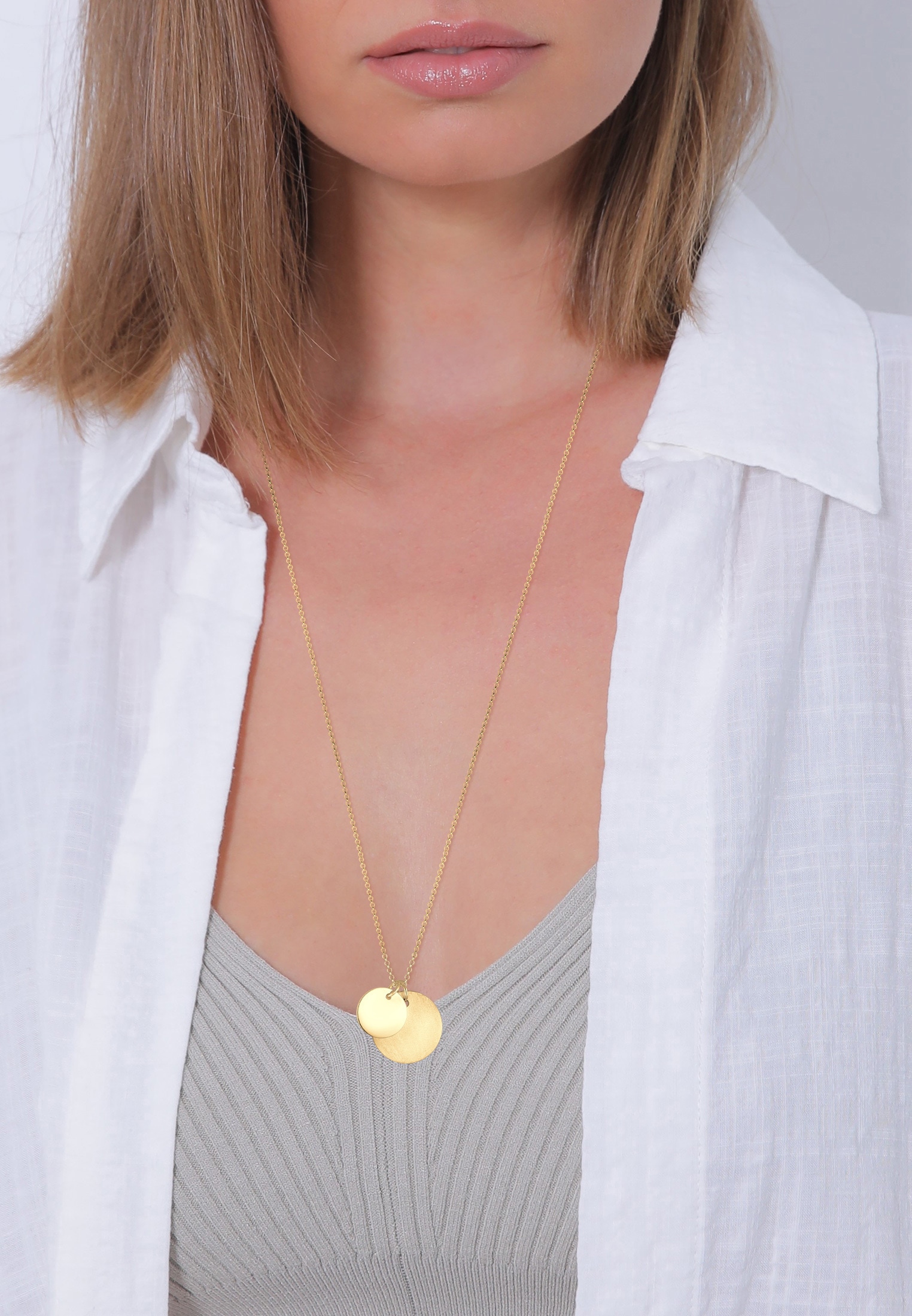 Elli Lange Kette »Halskette Duo Erbskette Plättchen Kreis Brushed 925 Silber«
