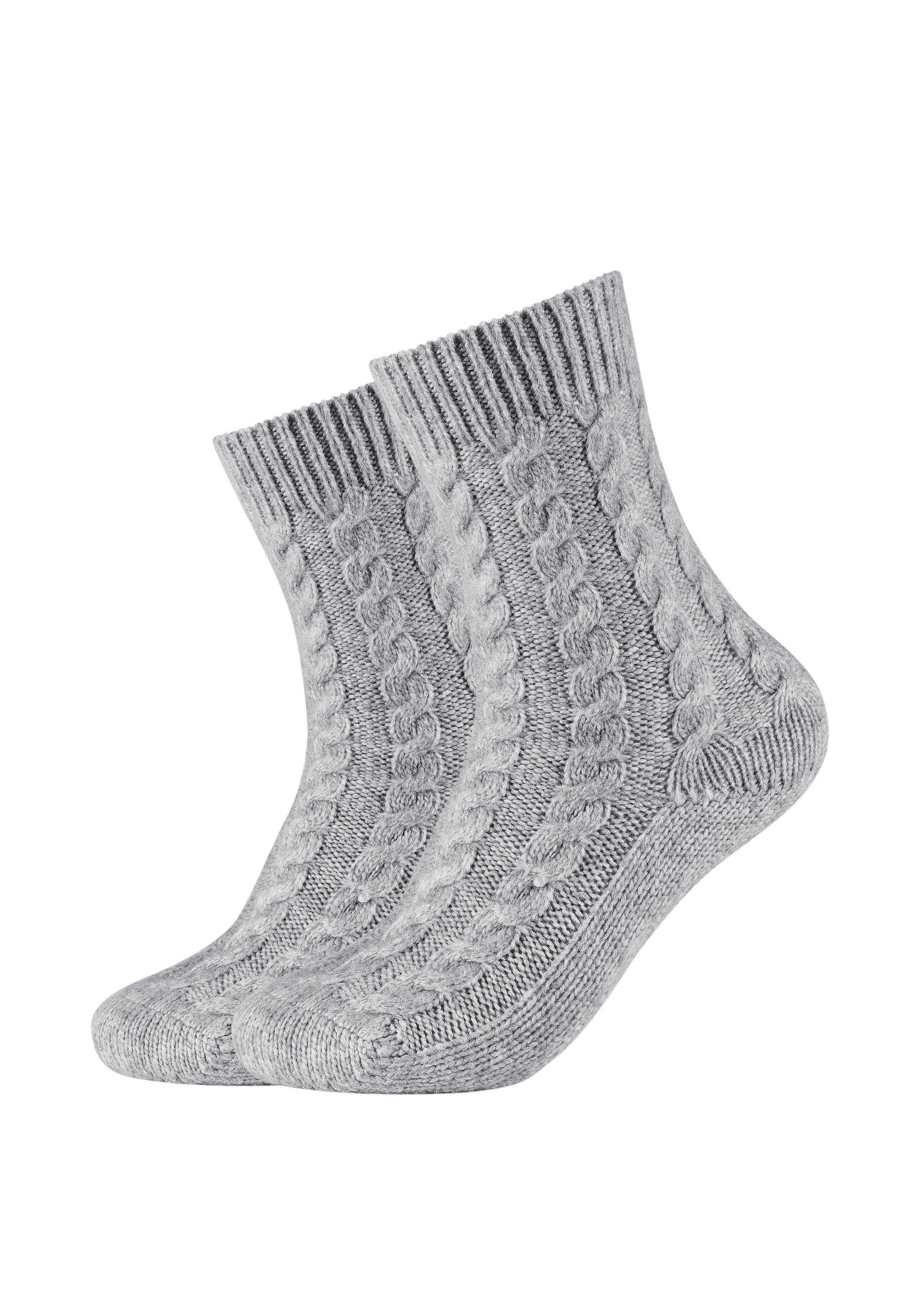 Camano Damen Socken »warm & cozy« 2 Paar tlg. mit Zopfmuster in grau, Größe 35-38