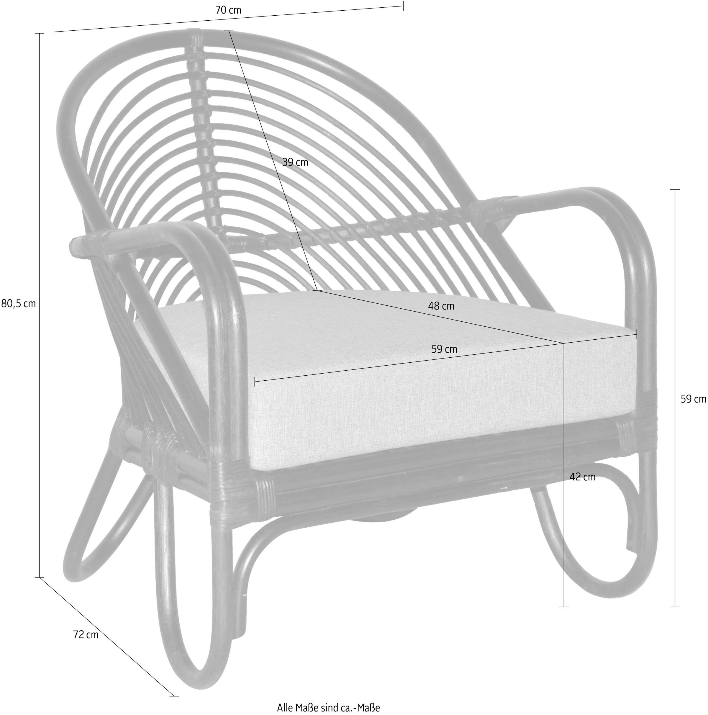 HOFMANN LIVING AND MORE Loungesessel, (1 St., Inklusive extra stark gepolsterten Sitzkissen), Handgeflochten