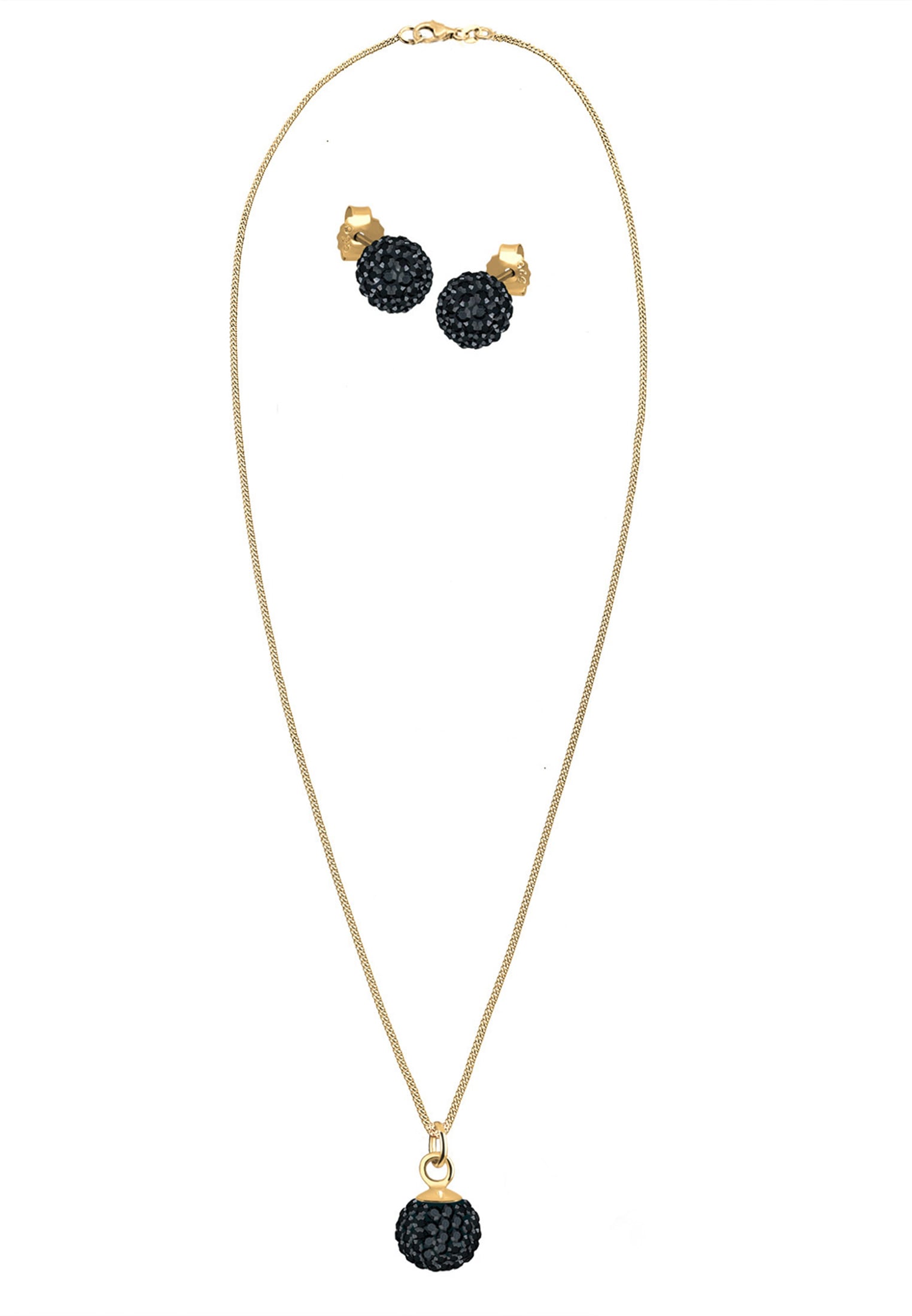 Elli Ohrring und Ketten Set »Schmuckset Kristall Glas Schwarz 925 Sterling Silber vergoldet«