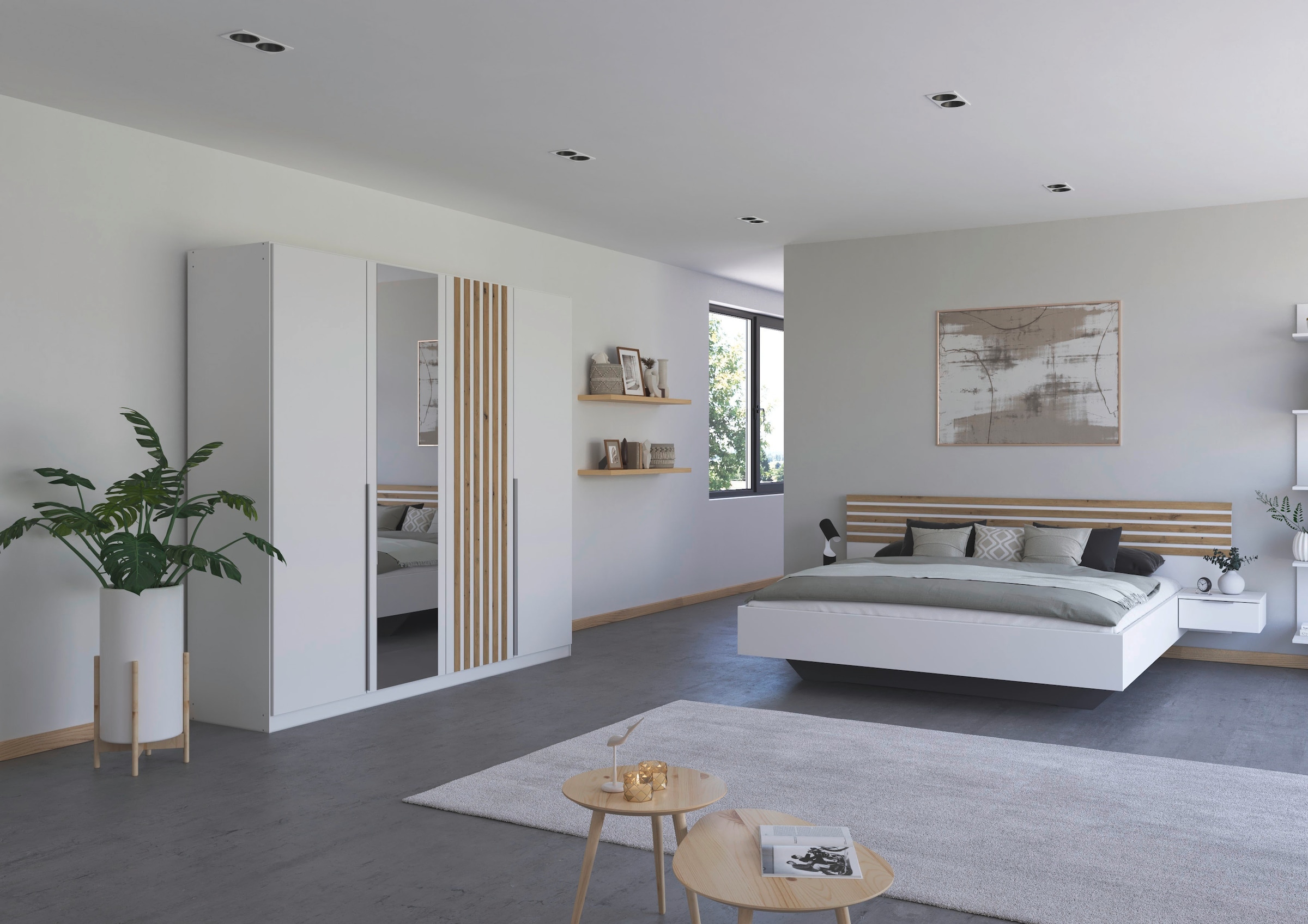 rauch Schlafzimmer-Set »Komplettzimmer Komplett Set Schrank 226 cm Bett 160/180 cm LAMELLA« Set, 3 verschiedene Ausstattungen BASIC/CLASSIC/PREMIUM (inkl. SOFT-CLOSE), 4 tlg. tlg.