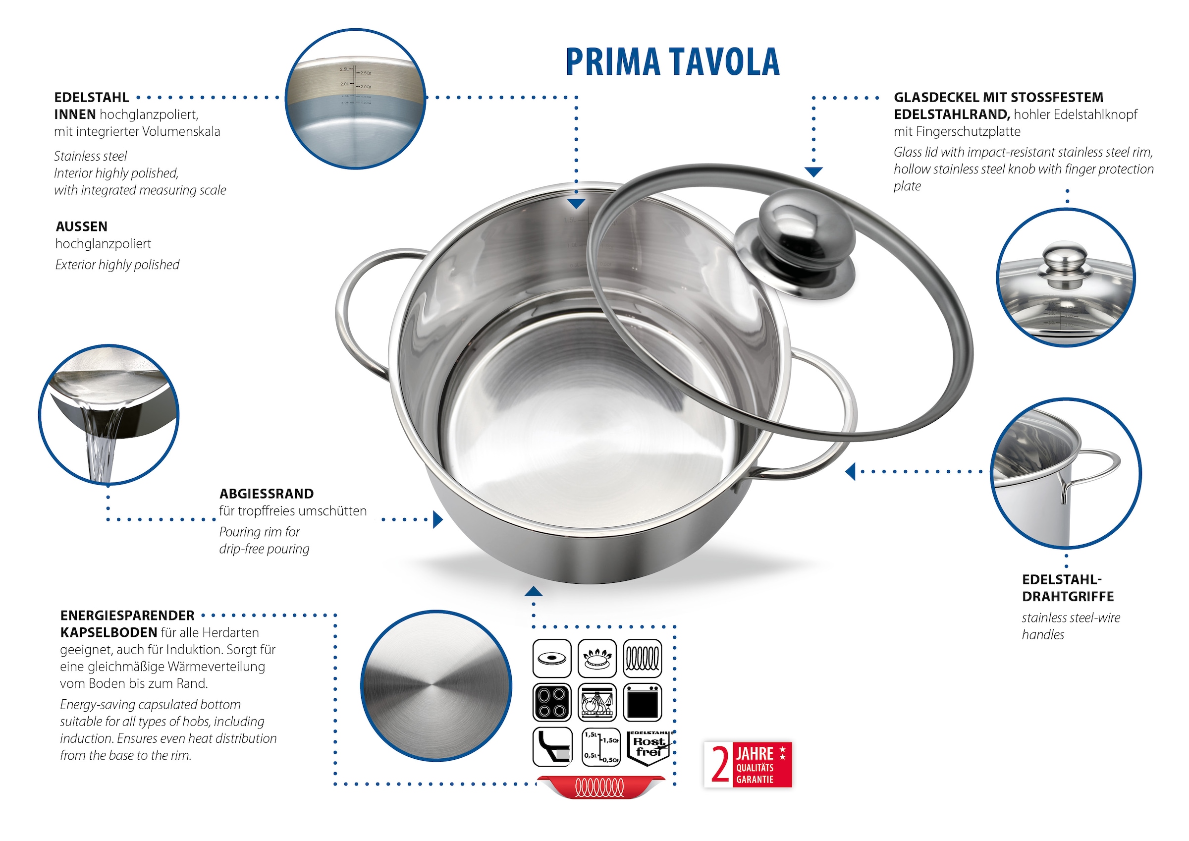 Elo Basic Topf-Set »Prima Tavola Edelstahl Topfset 20-teilig« Set, 20 Stk. tlg. Edelstahl 201