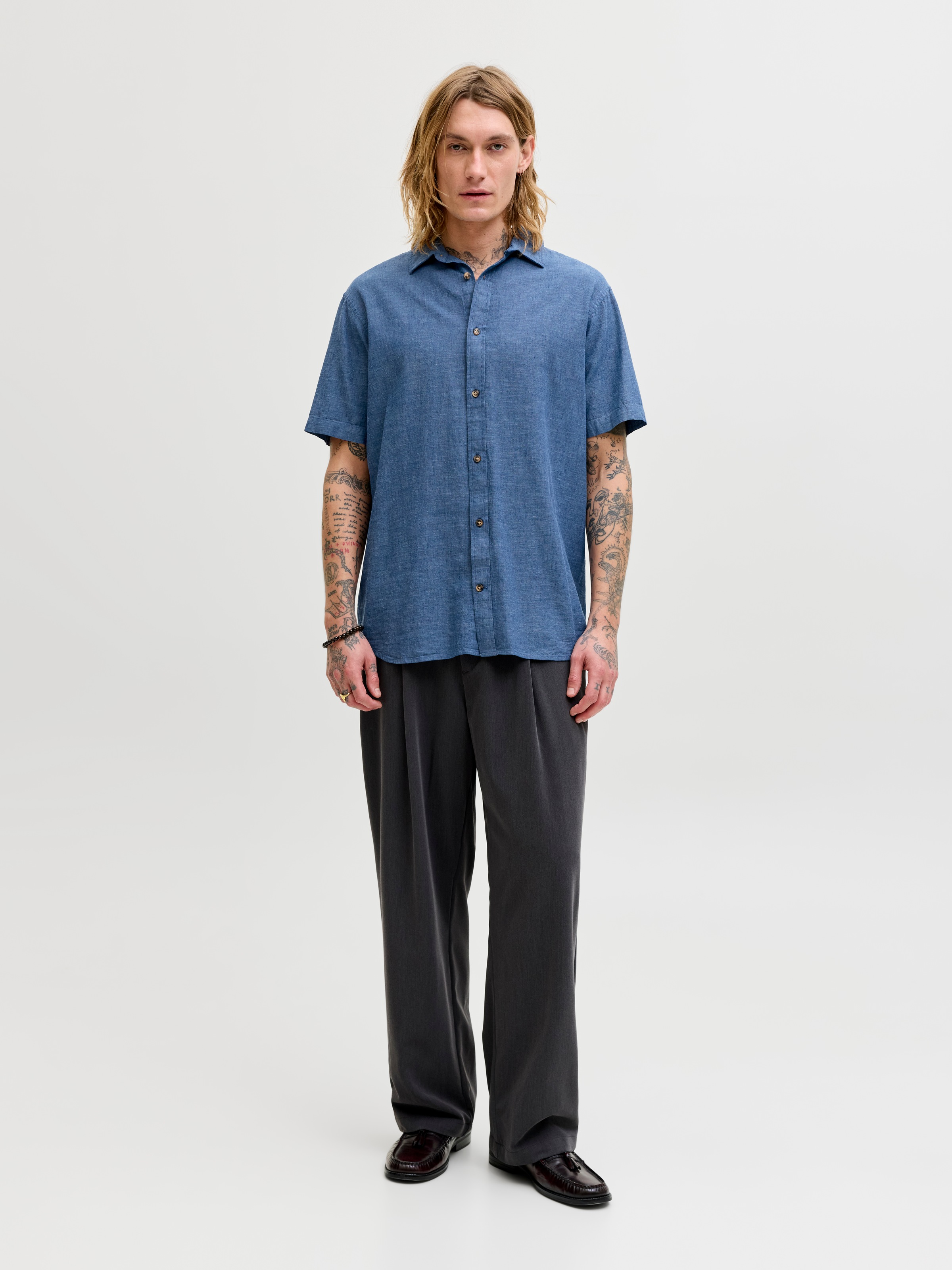 Jack & Jones Kurzarmhemd »JJESUMMER LINEN BLEND SHIRT S/S SN« Baumwolle mit Leinen, regular fit