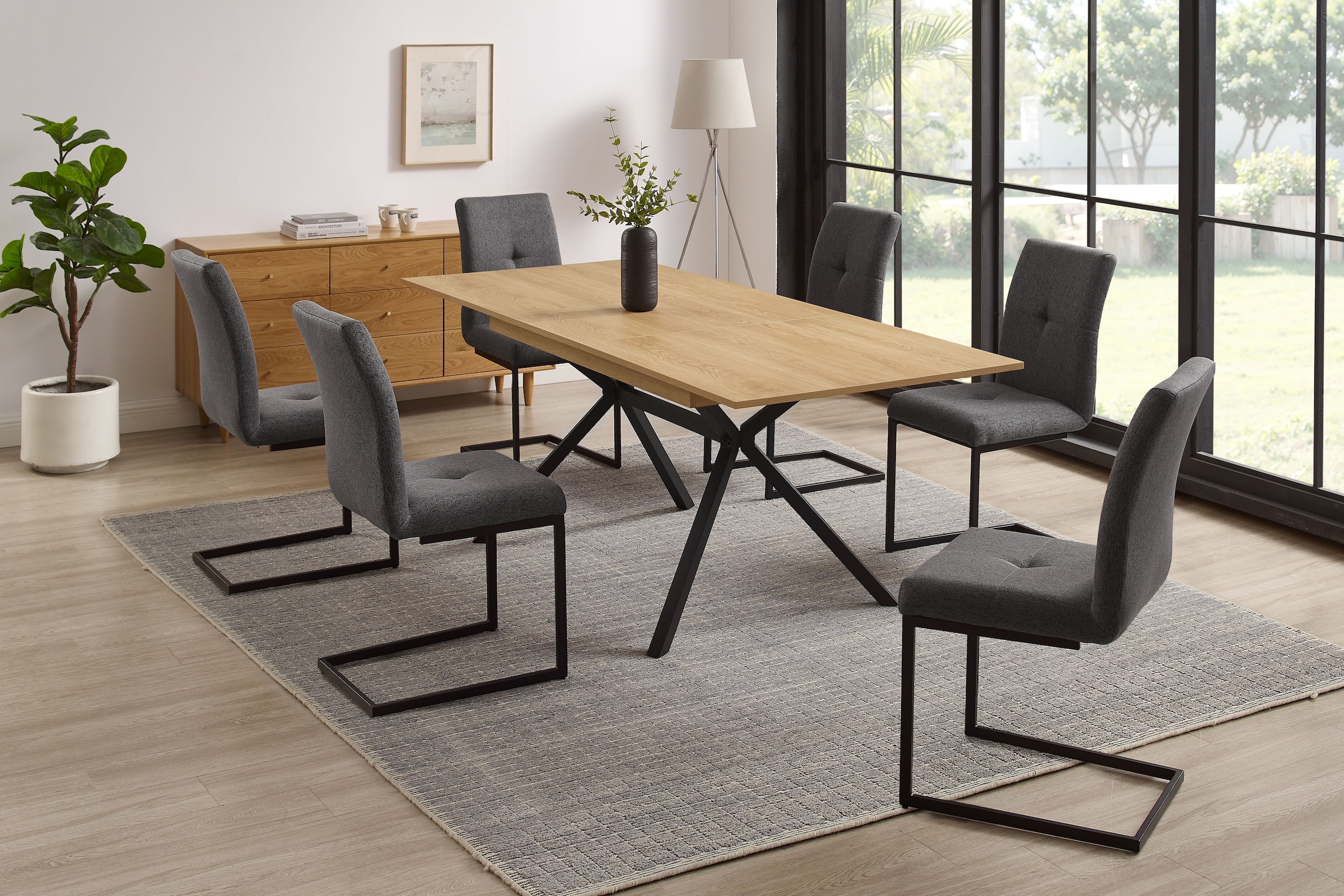OTTO home Essgruppe »Vendy«, (Set, 7 tlg.), pflegeleichte Strukturstoff-Stühle, 3D-Steppung, ausziehbarer Tisch
