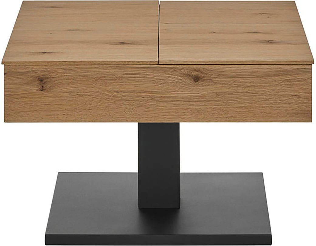 MCA furniture Couchtisch »ASHTON mit Aufklappfunktion«, HWP Eiche furniert, Korpus quadratisch, Metall schwarz, belastbar 25kg
