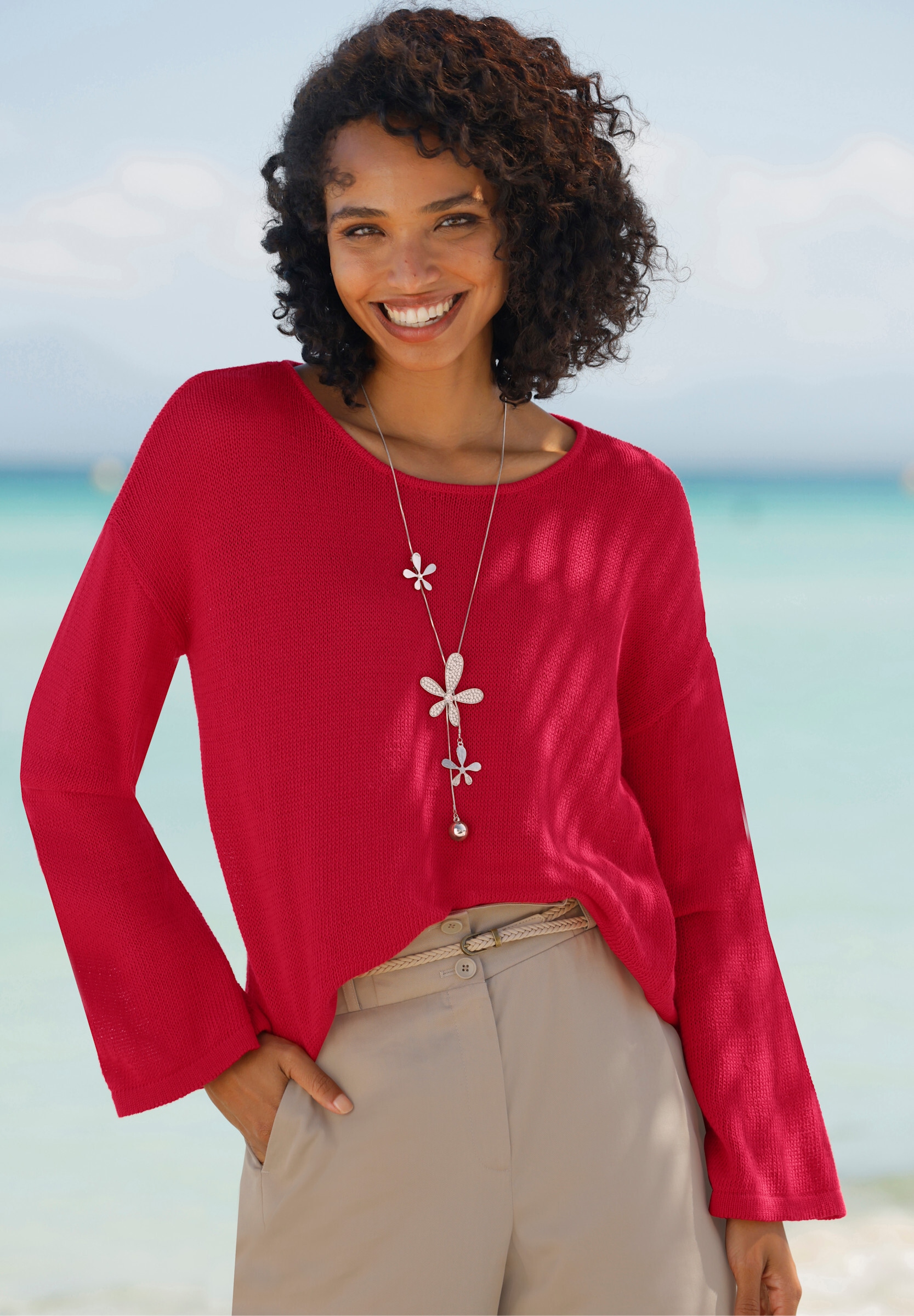 heine Strickpullover »Pullover Langarm-Pullover mit Trompetenärmeln«
