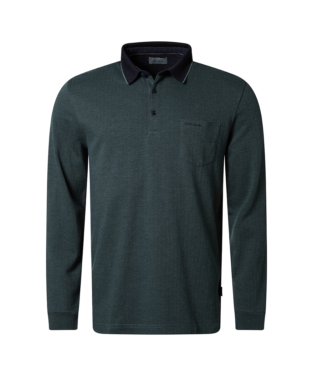 Pierre Cardin Langarm-Poloshirt, mit Fischgratmuster