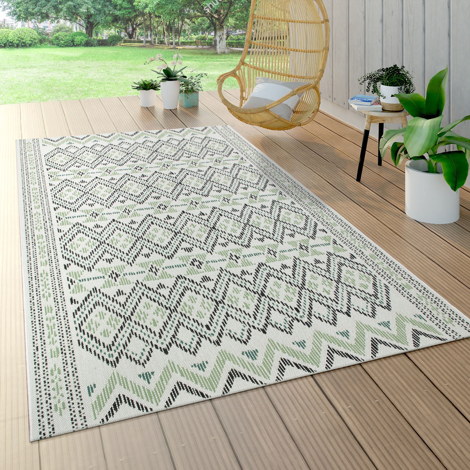 Paco Home Teppich »Ostende 543«, rechteckig, 4 mm Höhe, Flachgewebe, Rauten Motiv, mit Bordüre, In- und Outdoor geeignet