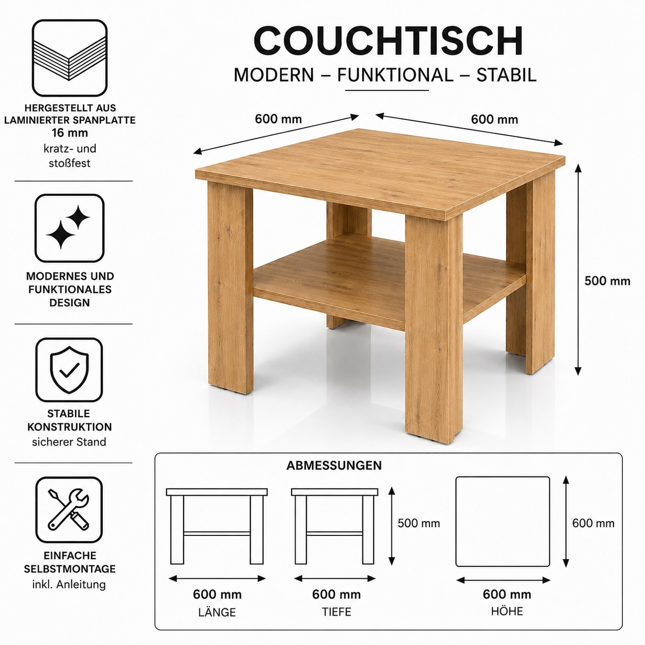 OTTO home Couchtisch »CT 2 Wohnzimmertisch, Sofatisch, Beistelltisch, Kaffeetisch« Mit Ablage, quadratisch/rechteckig, weiß Hochglanz oder Artisan-Dekor