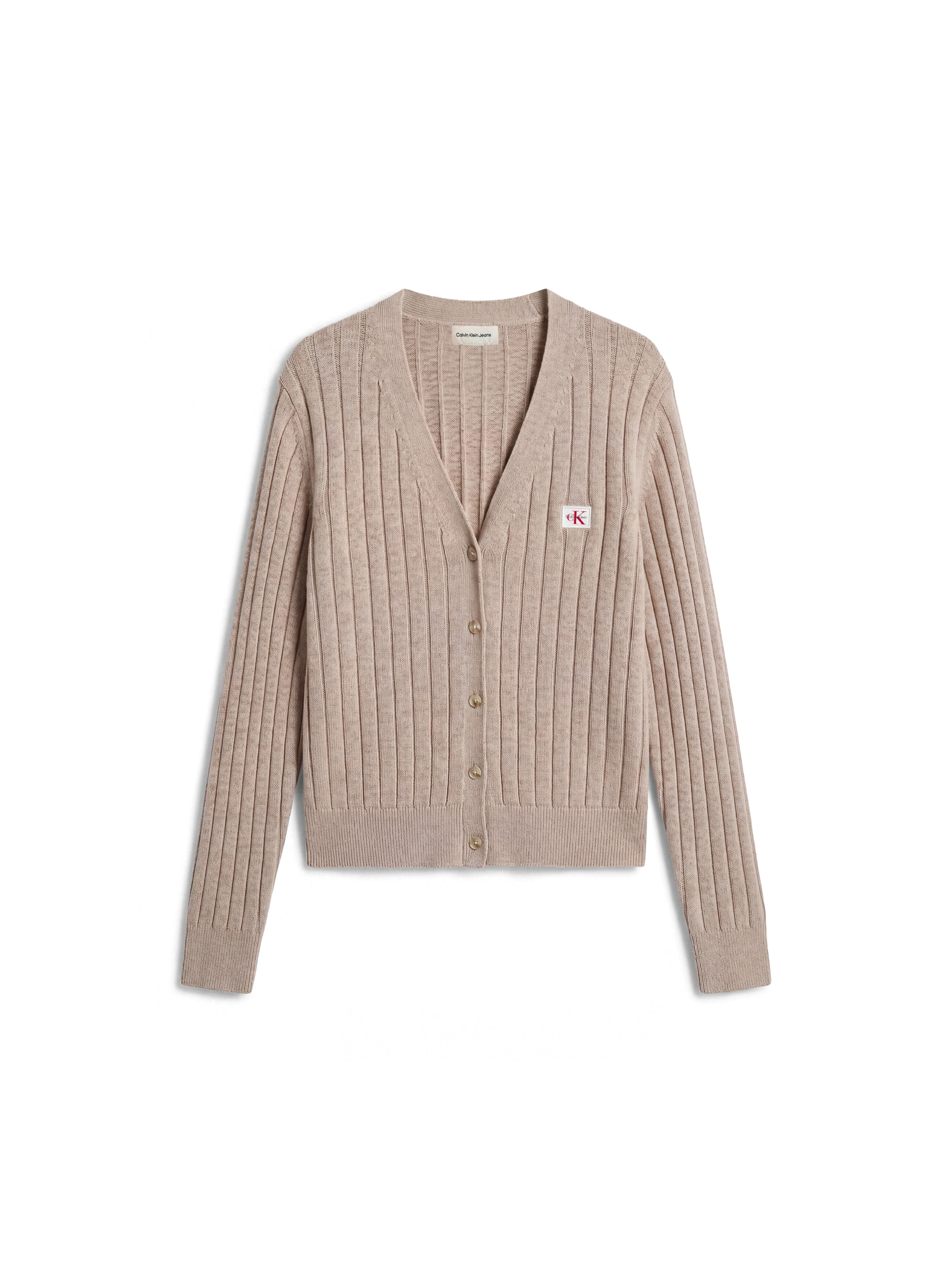Calvin Klein Jeans V-Ausschnitt-Pullover »WOVEN LABEL CARDIGAN« Regular fit mit V-Ausschnitt