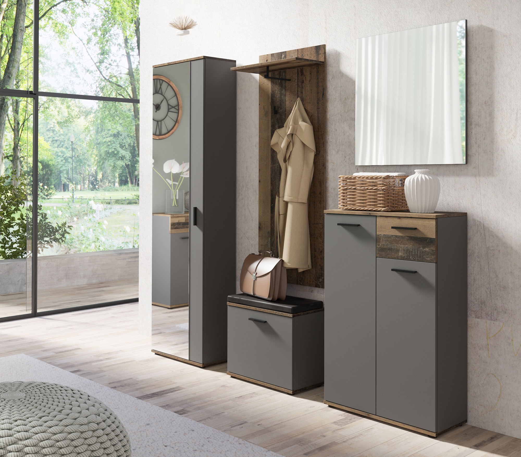 byLIVING Garderobenschrank »Jakob«, mit großem Spiegel, Breite 49 cm