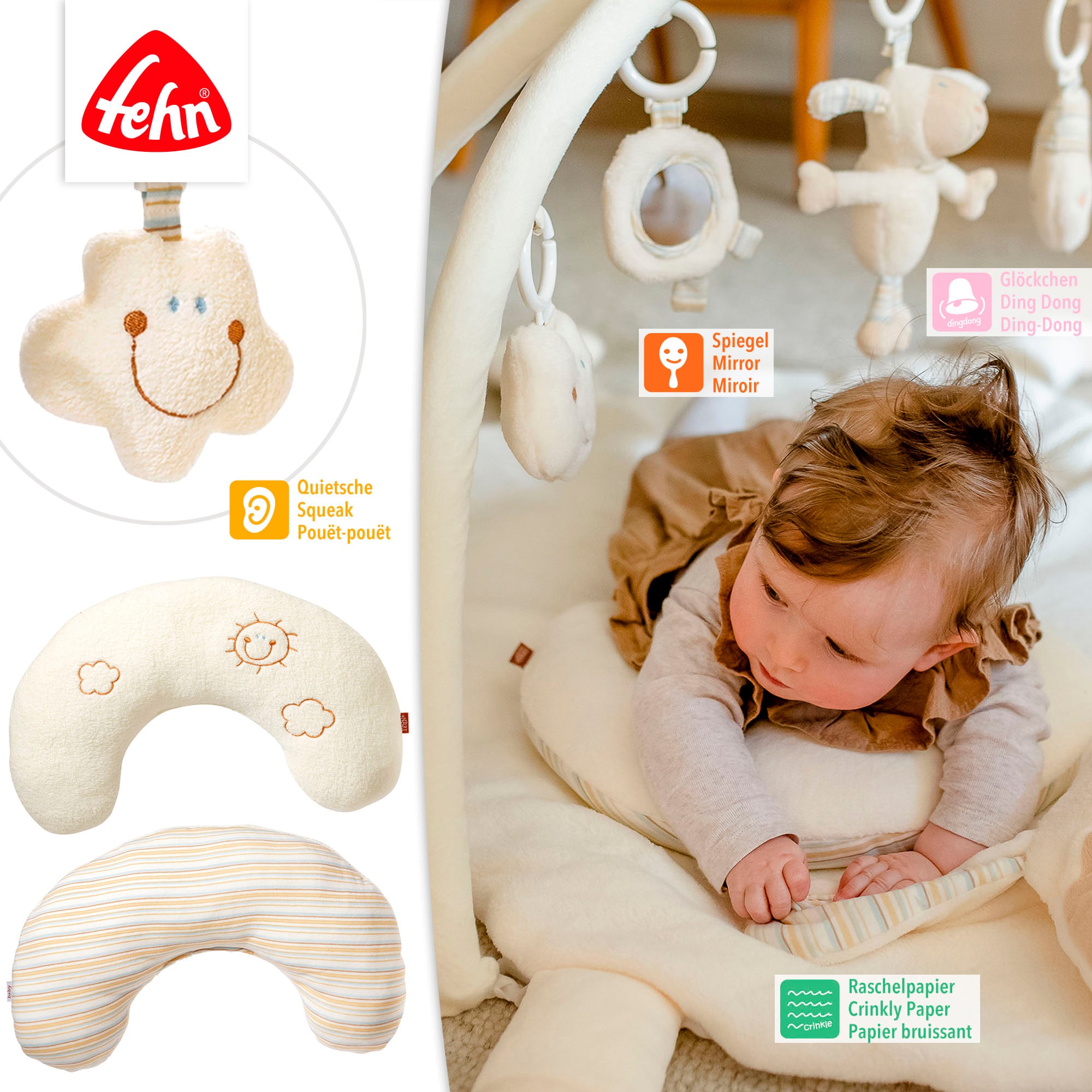 Fehn Spielbogen »BabyLOVE, Schaf 3-D-Activity-Decke«, mit Krabbeldecke