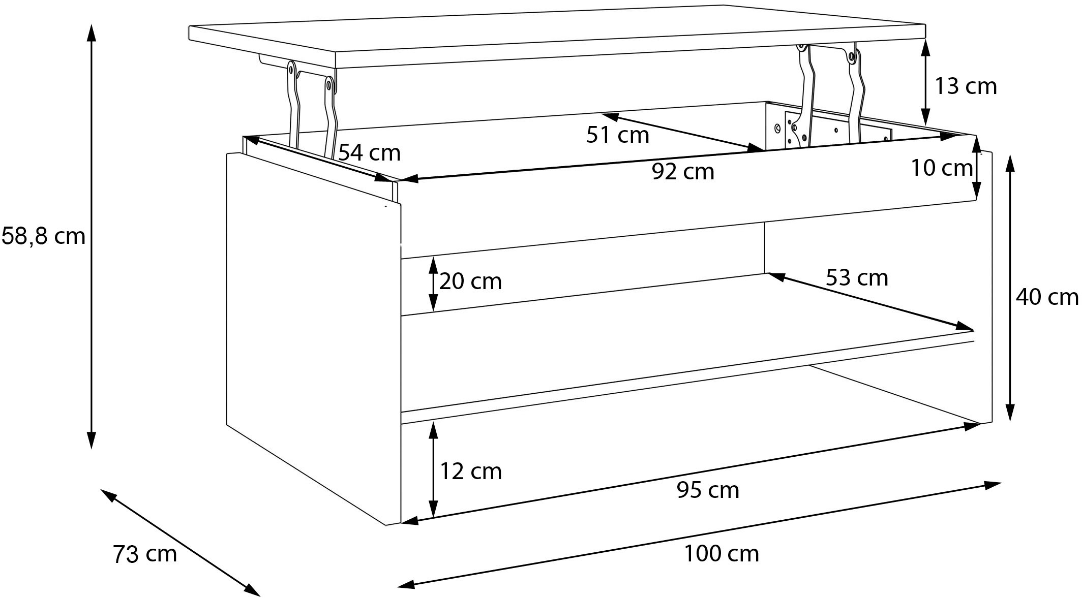 FORTE Couchtisch »Couchtisch, Ablage, Stauraum, als Esstisch nutzbar« höhenverstellbar, B/H/T 100/45,7/56 cm