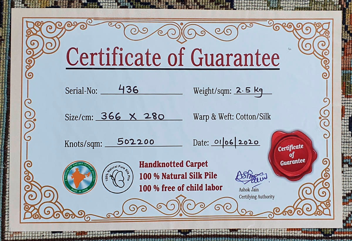 Kayoom Seidenteppich »Kashan 220«, rechteckig, 10 mm Höhe, Einzelstück mit Zertifikat, Wohnzimmer