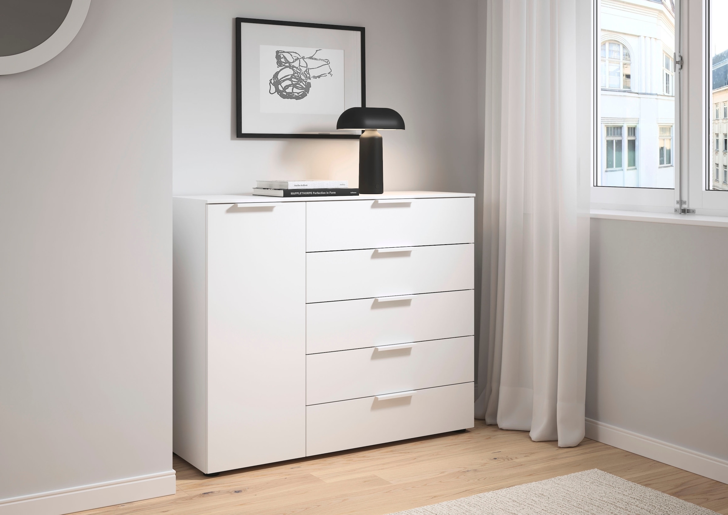 LeGer Home by Lena Gercke Kommode »Kommode Sideboard Schubladen Türenkommode SERINA eleganter Eyecatcher« inkl. SOFT-CLOSE-FUNKTION,  mit 5 Schubkästen und 1 Tür sowie Metallgriffen MADE IN GERMANY