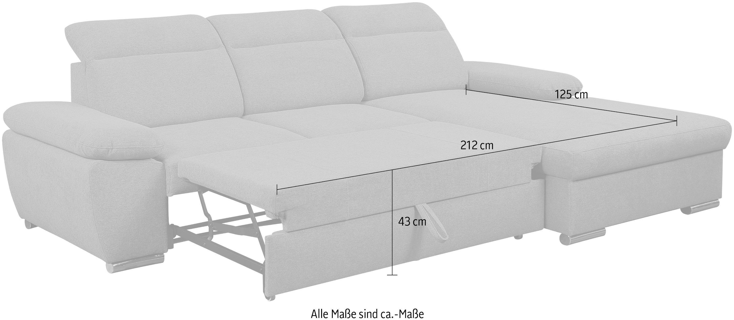 WERK2 Ecksofa »Palma 282 cm breit mit Bett & Bettkasten, Kopfteilverstellung« Strukturstoff, L-Form, XXL, Schlaffunktion, Bettkasten