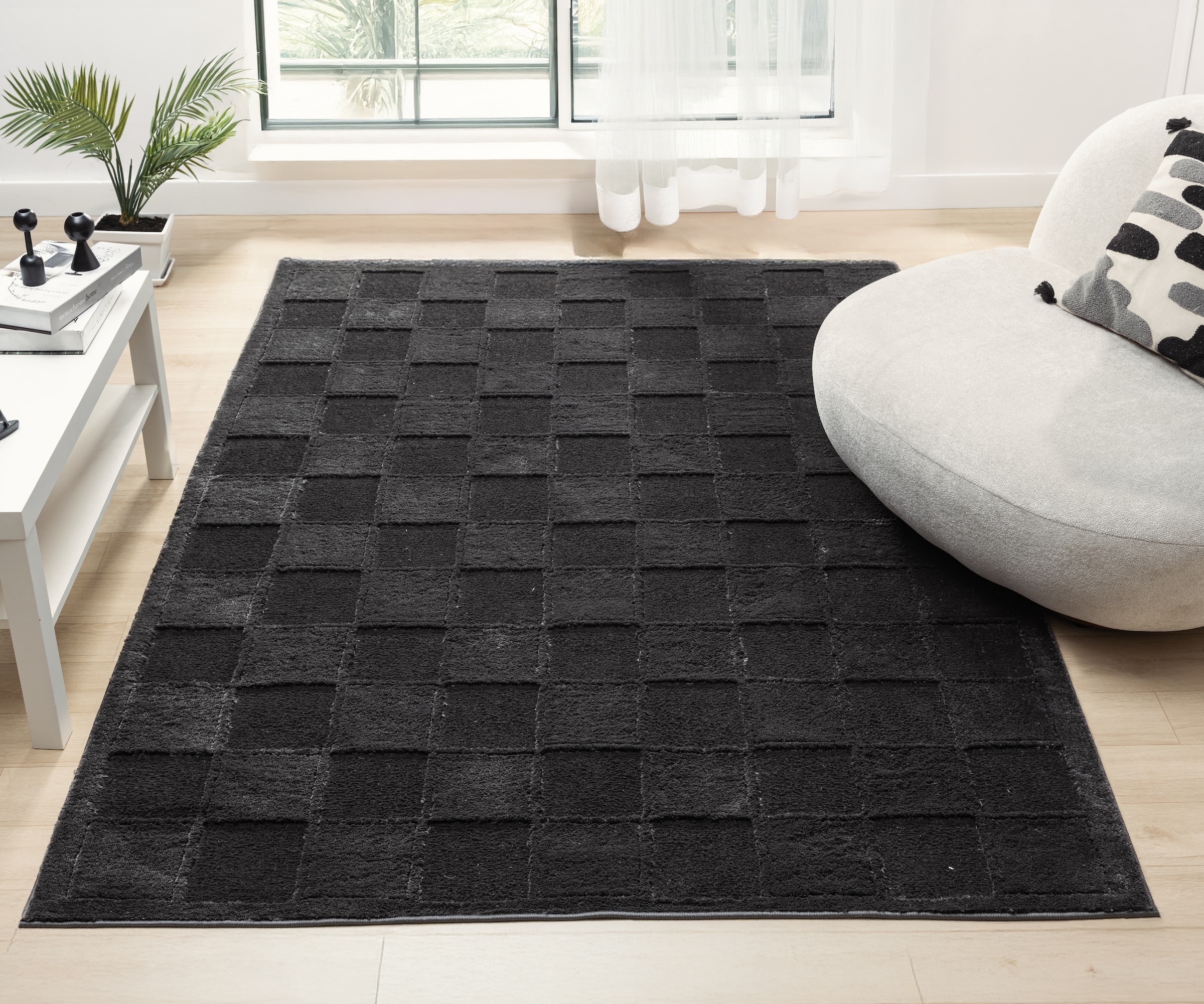 OTTO home Teppich »Belion, Hoch-Tief-Struktur, Karo-Muster« rechteckig 19 mm Höhe leichter Glanz, Schachbrettmuster, Modern, Wohnzimmer, Schlafzimmer