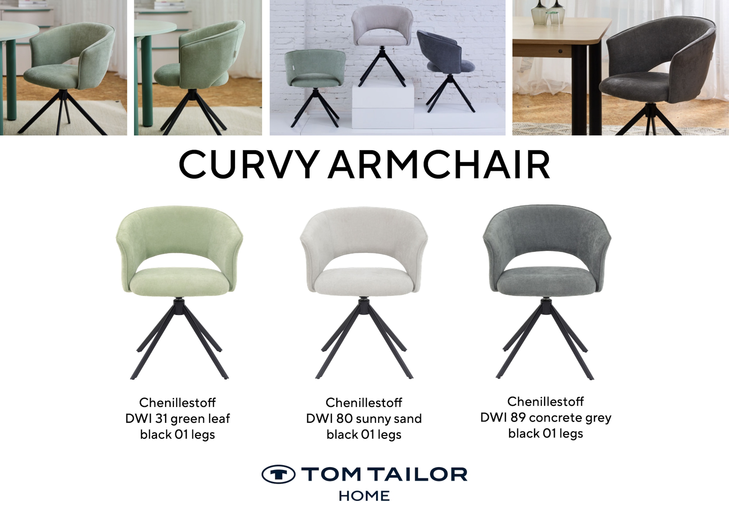 TOM TAILOR HOME Armlehnstuhl »CURVY ARMCHAIR« (Set) 2 Stk.mit Armlehnen, drehbar, Rückholfunktion, Rückenausschnitt