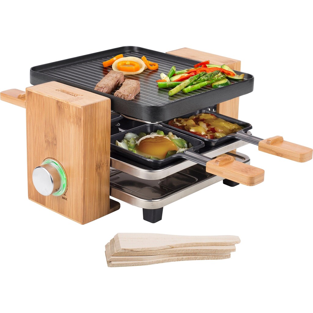 PRINCESS Raclette »Pure 4  162900«, 4 St. Raclettepfännchen, 700 W, 2m Kabellänge, mit Bambusausführung