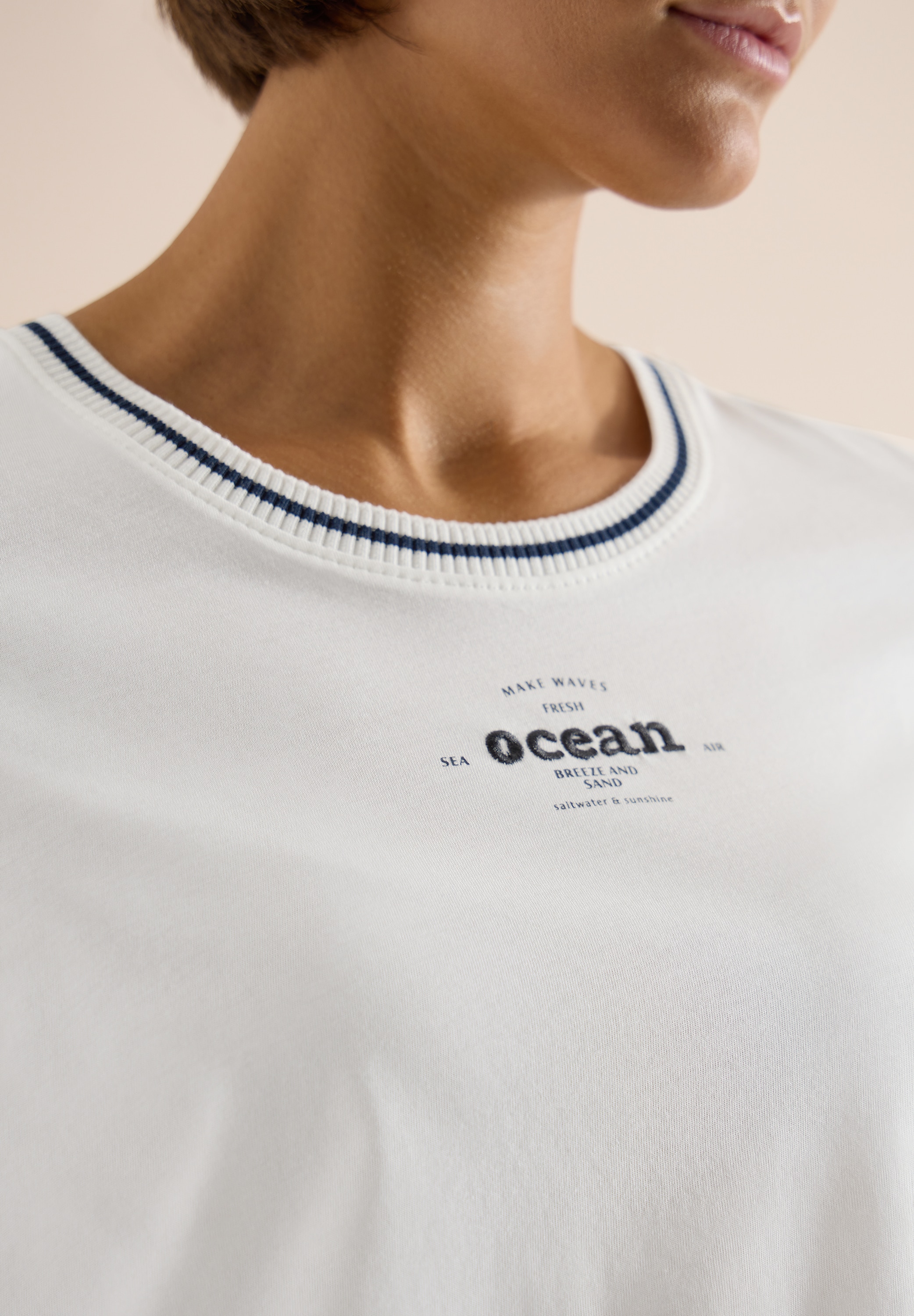 Cecil Rundhalsshirt Sommershirt mit Rippdetails