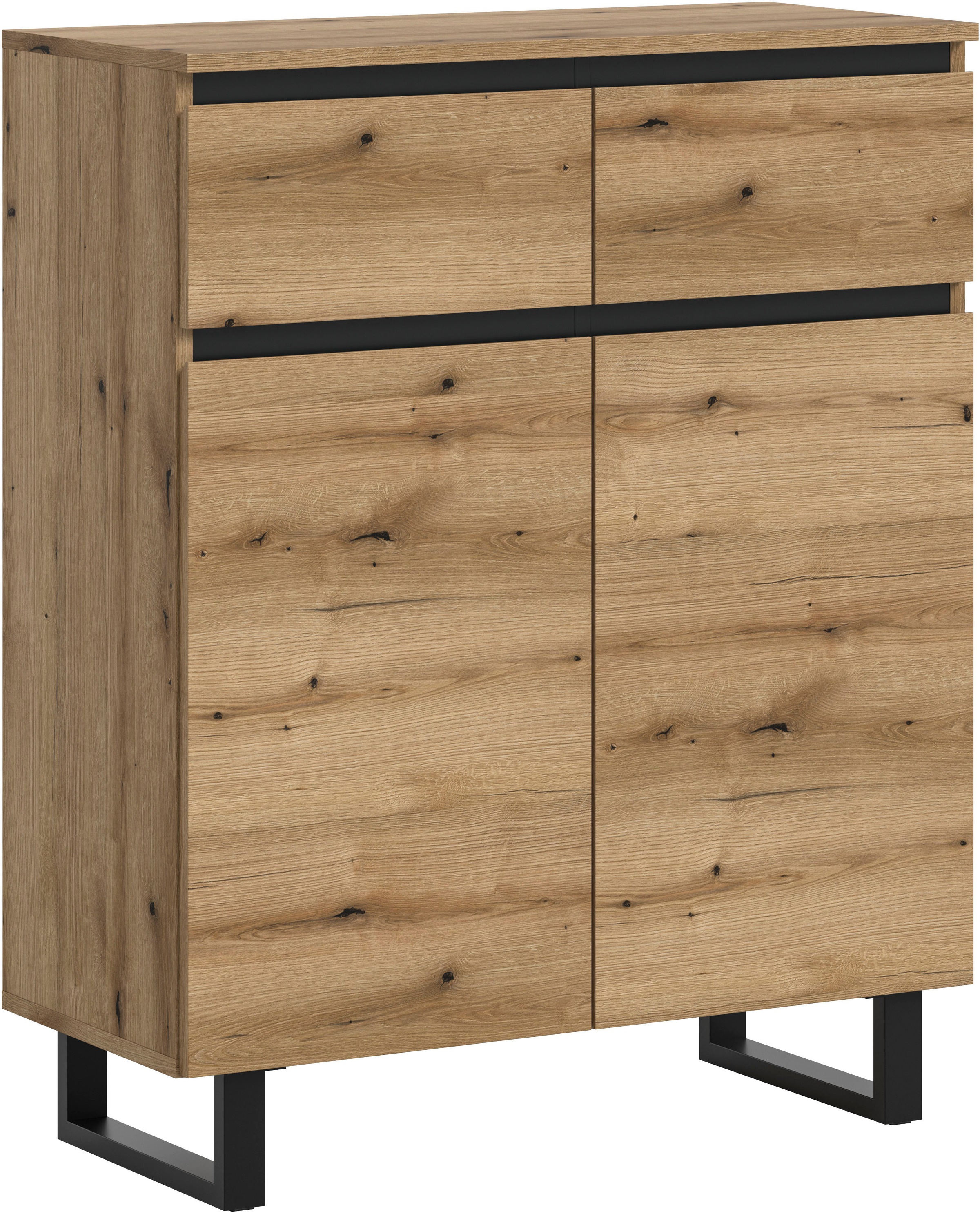 Inosign Kommode »TOMA, Höhe: 99cm, mit Metall-Kufen-Fuß, 2 Türen, 2 Schubkästen« Anrichte, Sideboard, Schrank, Board, Highboard, Größe B/H/T: 80 cm...