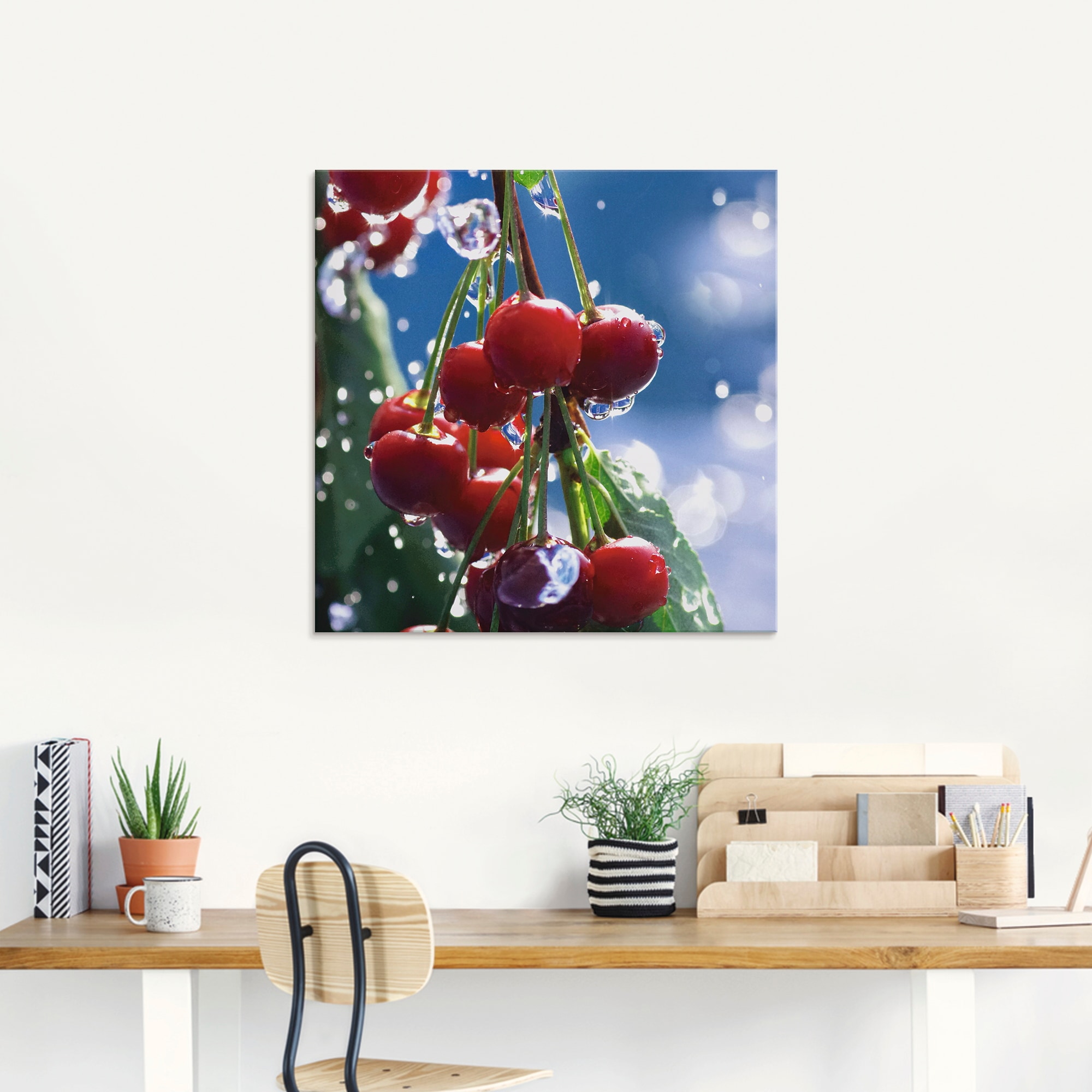 Artland Glasbild »Rote Kirschen im Sommerregen«, Lebensmittel, (1 St.), in verschiedenen Größen