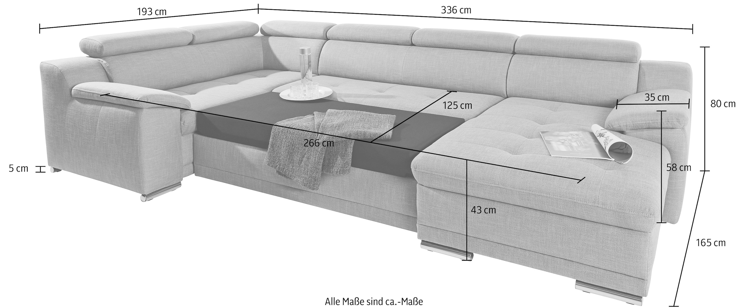 sit&more Wohnlandschaft »Top Andiamo U-Form«, mit Kopfteilverstellung, wahlweise mit Bettfunktion