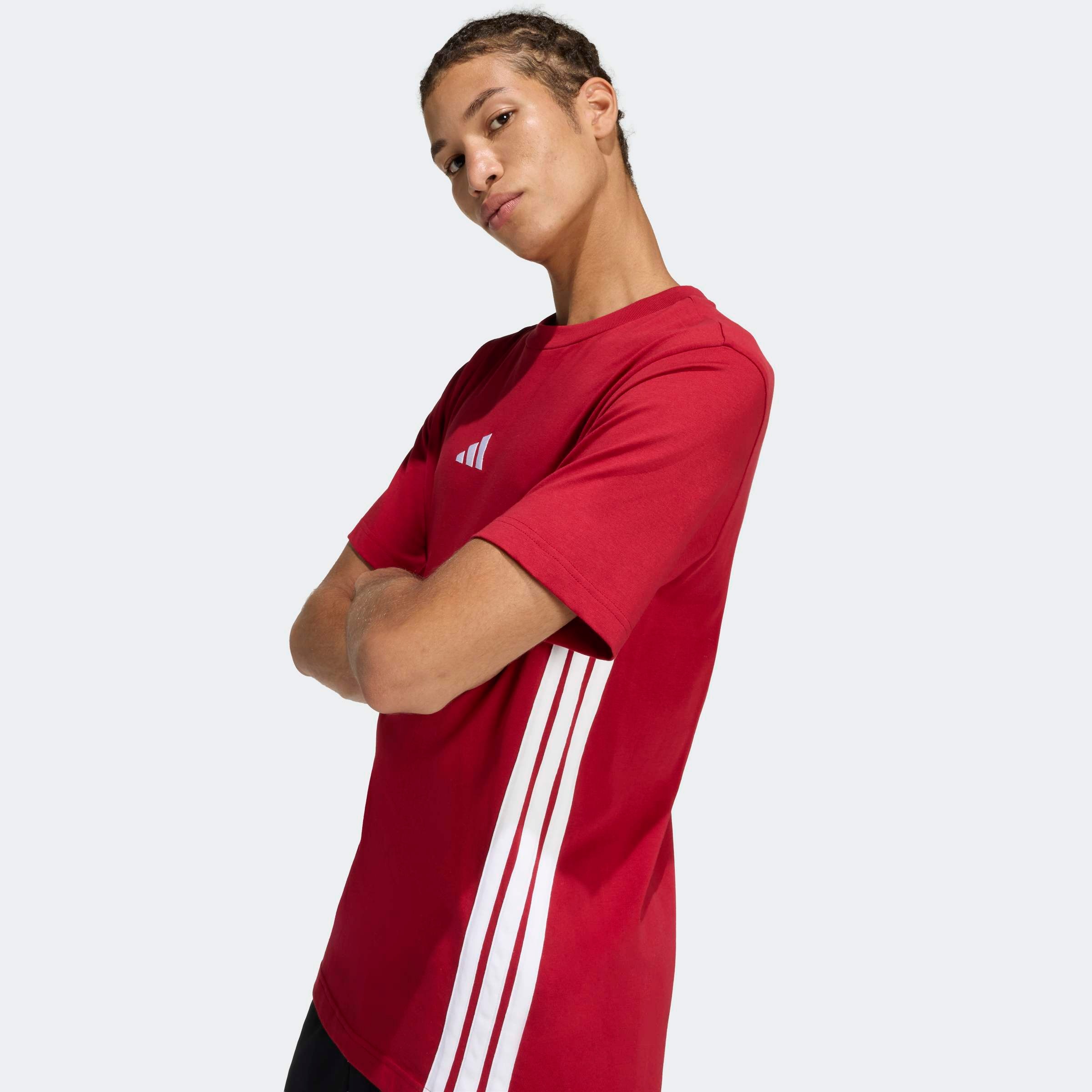 adidas Sportswear T-Shirt »ESSENTIALS 3-STREIFEN SINGLE JERSEY« mit Rundhalsausschnitt, aus Baumwolle, weiches Single Jersey