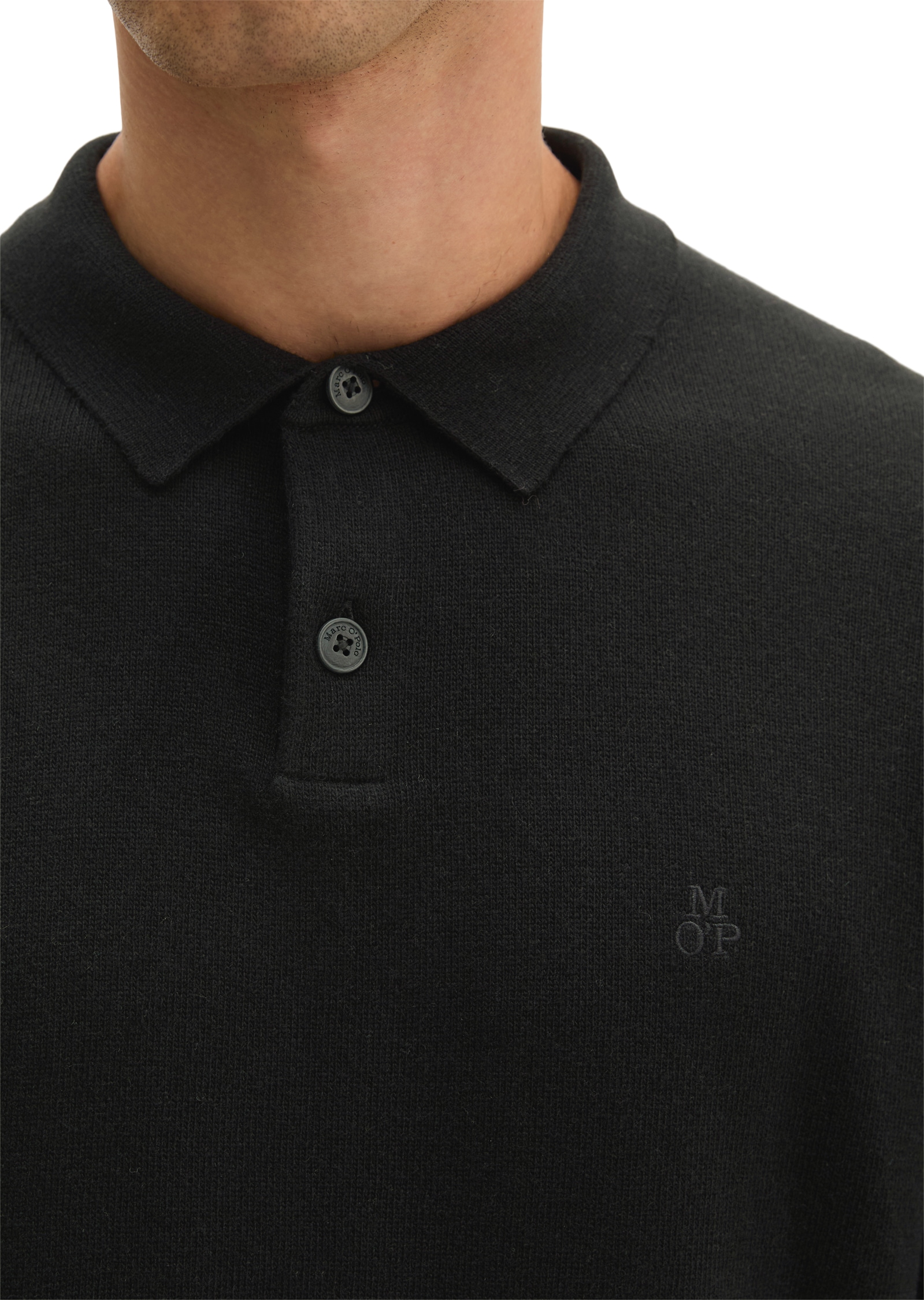 Marc O'Polo Langarm-Poloshirt regular aus softem Bio-Bauwoll-Schurwoll-Mix