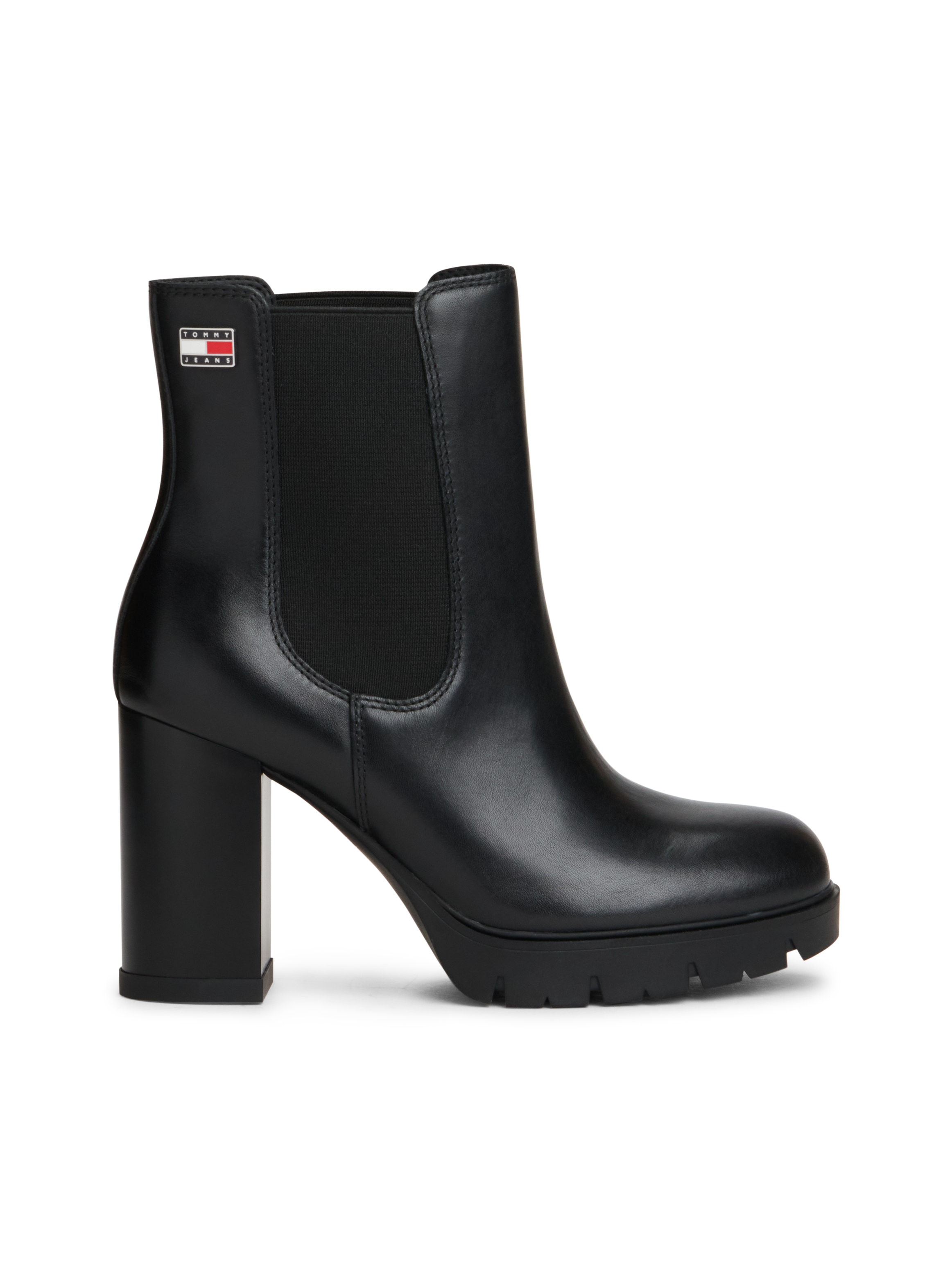 Tommy Jeans 1100000002199 »TJW CHELSEA HIGH HEEL BOOTS«  Ankle Boots, Plateaustiefeletten mit Stretcheinsatz und Logoflagge