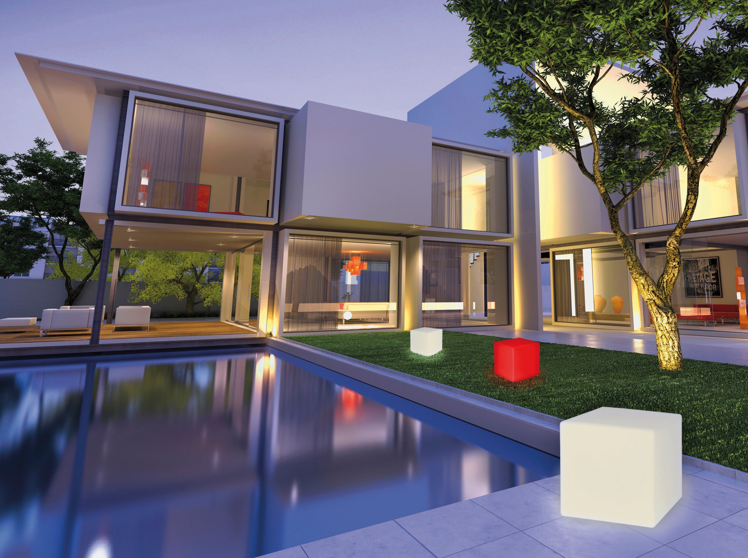 my home LED Solarleuchte »Elowyn, LED-Solar Würfelleuchte 30 cm« LED-Modul 1 Stk. RGB | Warmweiß mit Erdspieß