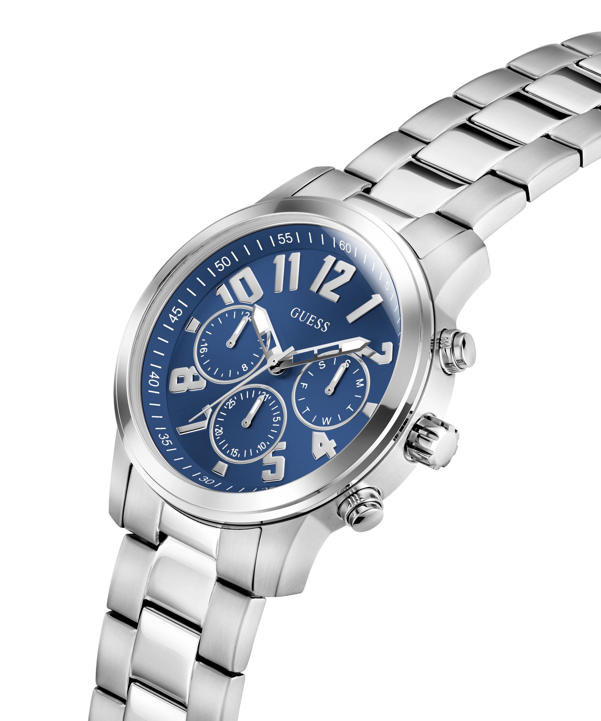 Guess Quarzuhr »PARKER« Armbanduhr, Herrenuhr, Edelstahlarmband, analog, Wochentag, Tag